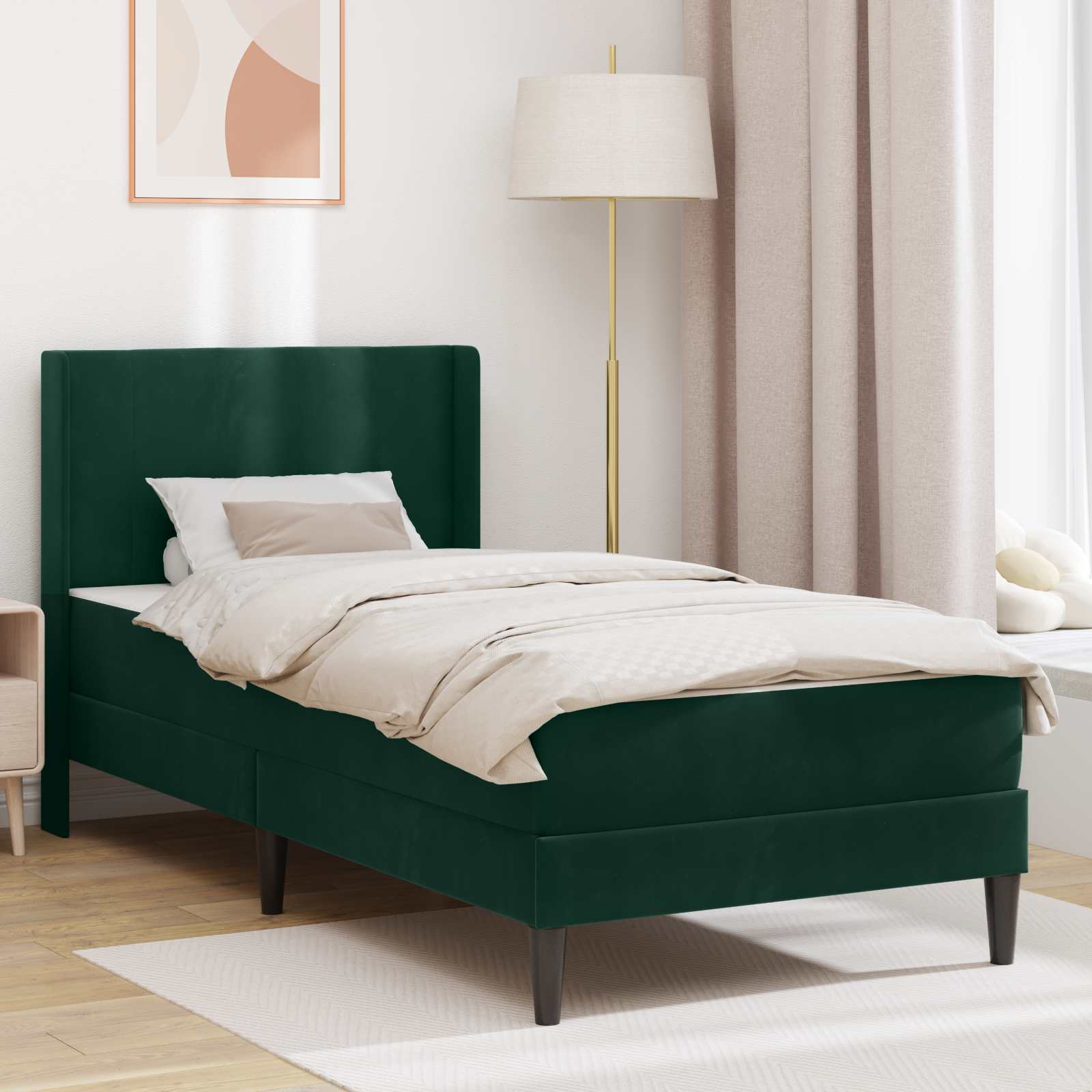 Bettgestell mit Matratze Dunkelgrün 90 x 190 cm Samt