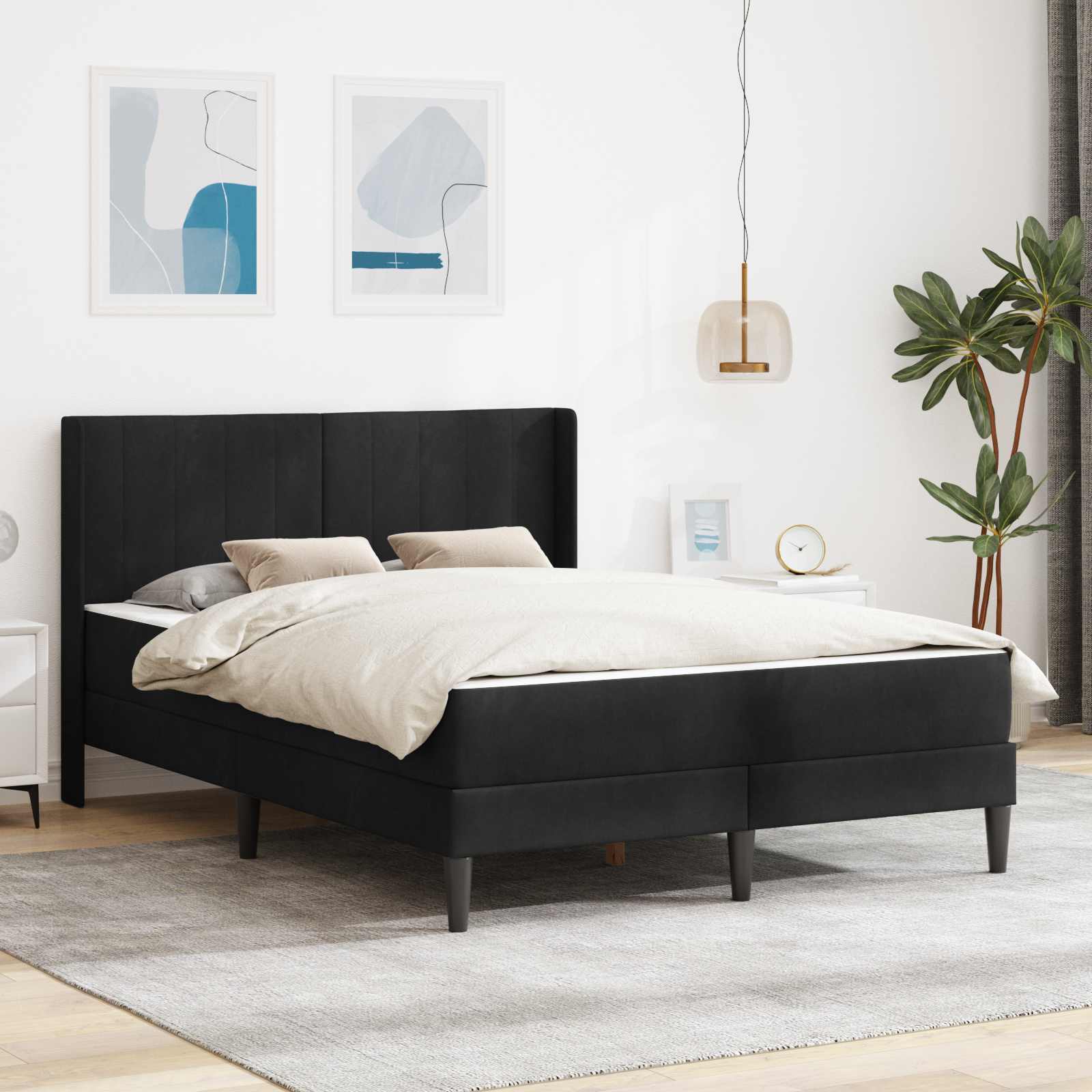 Bettgestell mit Matratze mit Kopfteil Schwarz 120 x 190 cm Samt