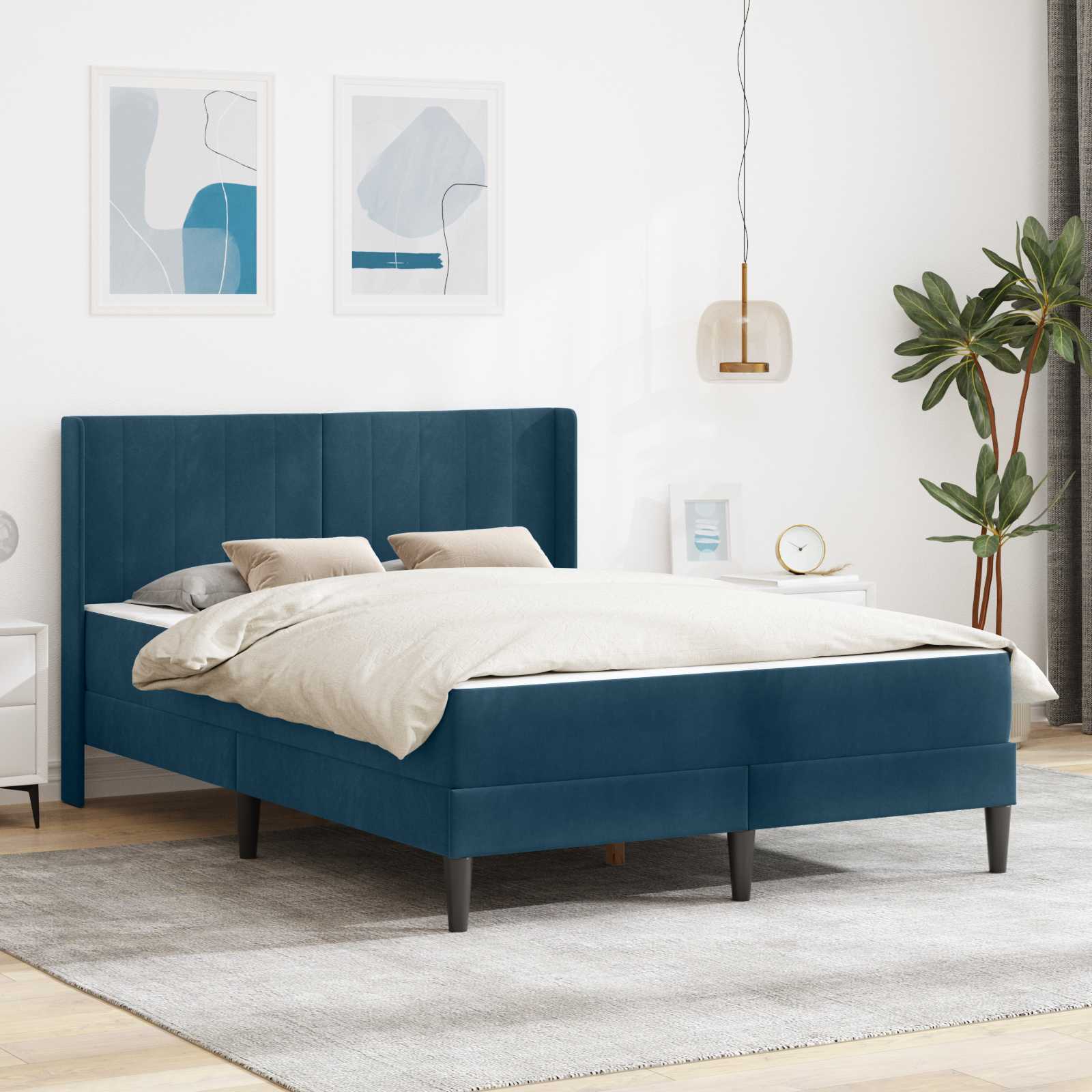 Bettgestell mit Matratze mit Kopfteil Blau 120 x 190 cm Samt