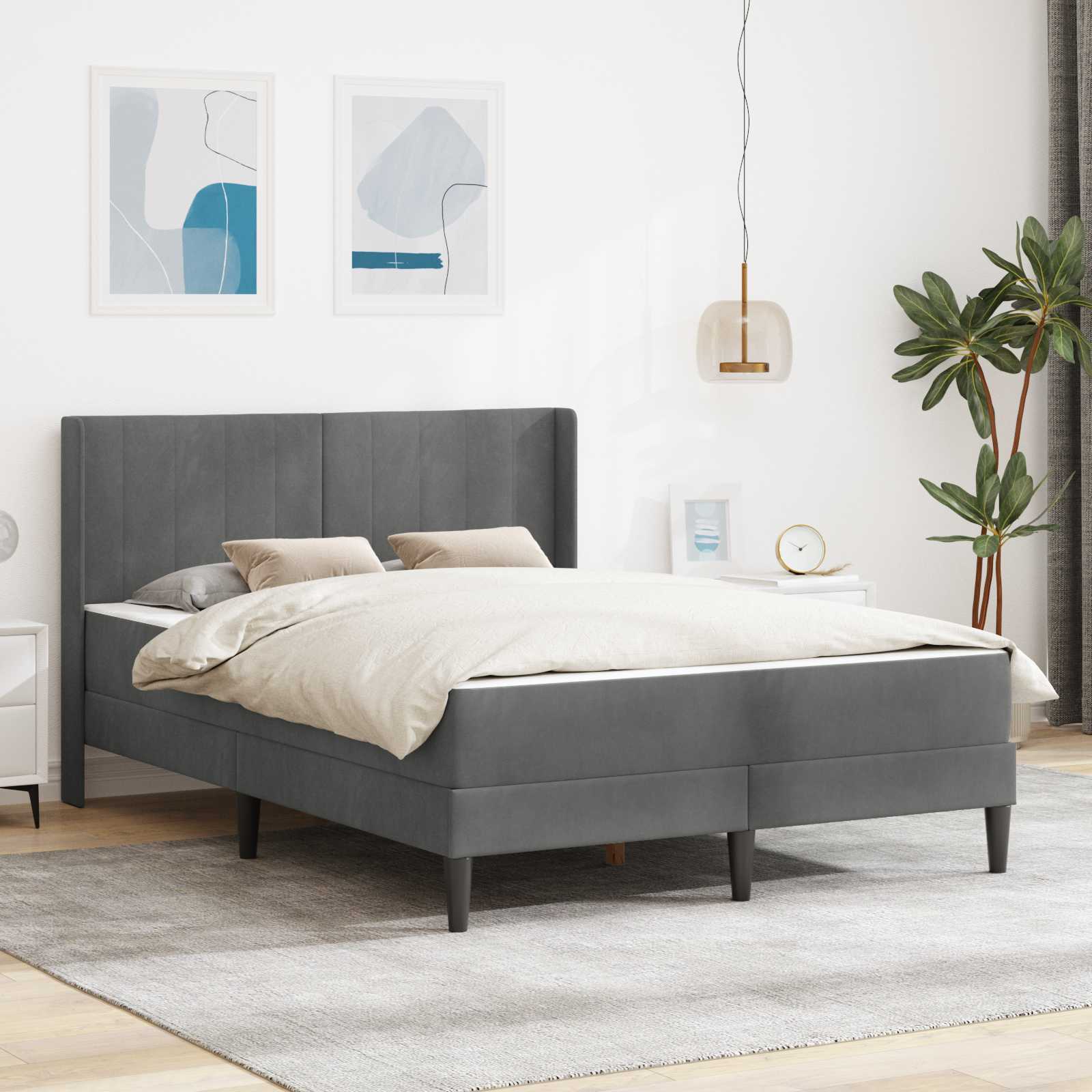 Bettgestell mit Matratze Dunkelgrau 140 x 200 cm Samt