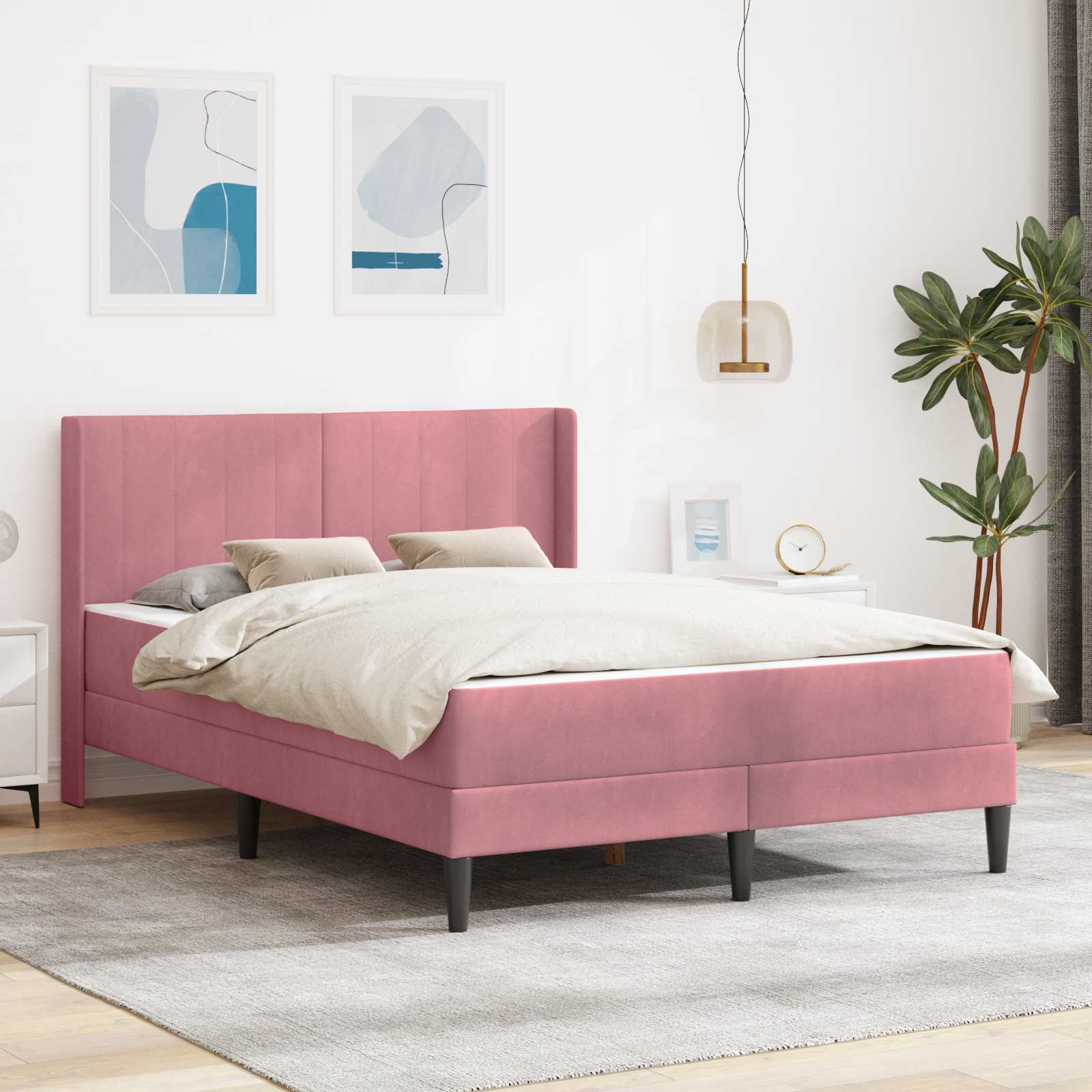 Bettgestell mit Matratze mit Kopfteil Rosa 160 x 200 cm Samt