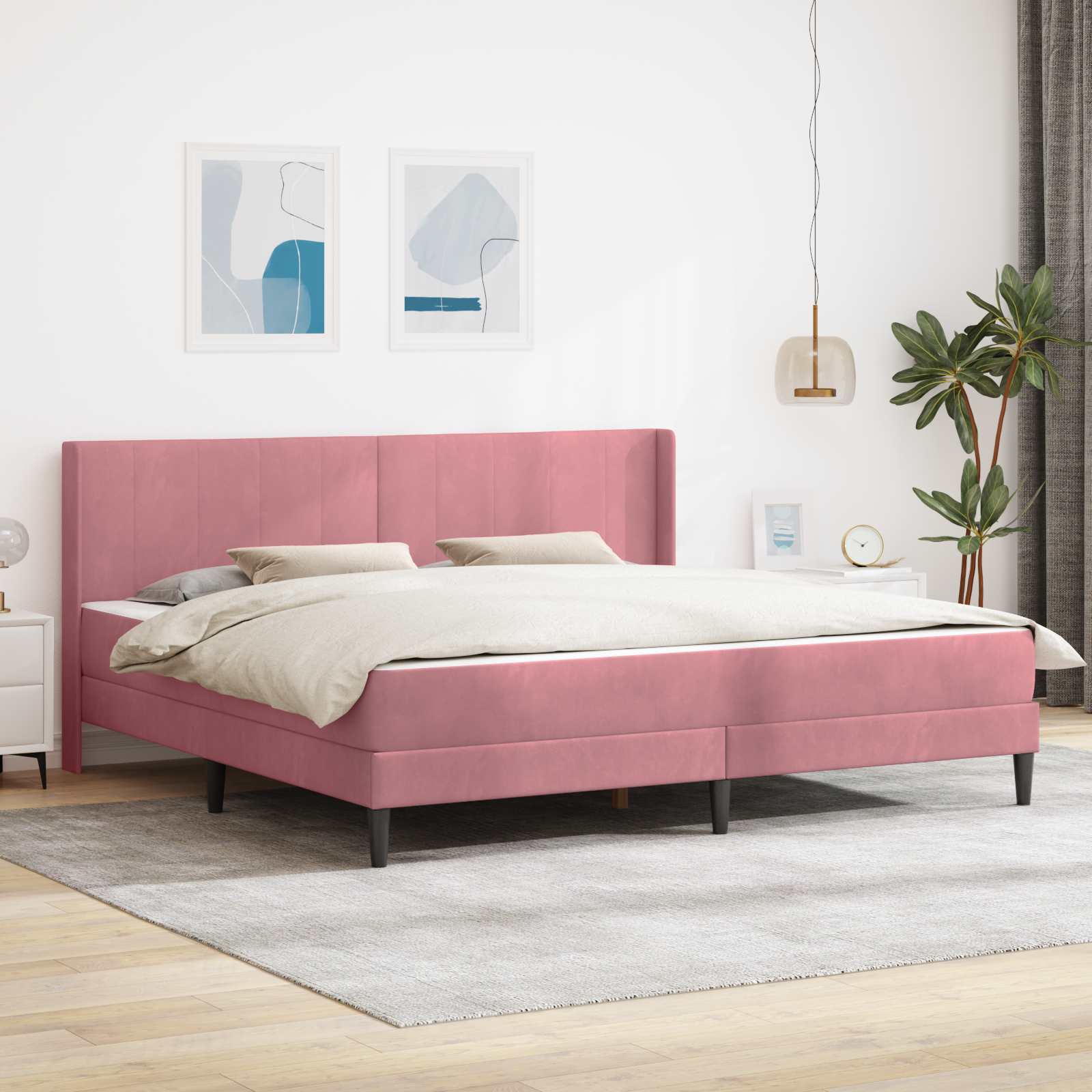 Bettgestell mit Matratze mit Kopfteil Rosa 180 x 200 cm Samt