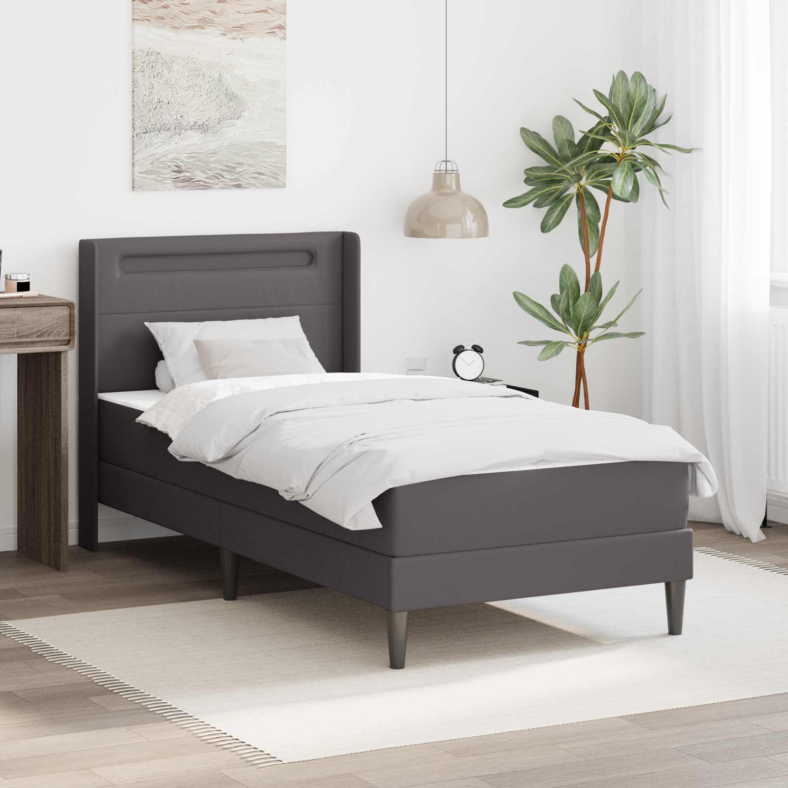 Bettgestell mit Matratze Grau 90 x 200 cm Kunstleder