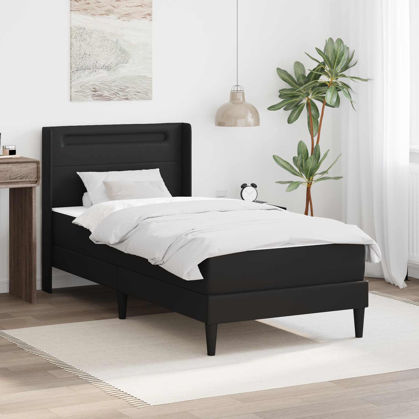 Bettgestell mit Matratze Schwarz 100 x 200 cm Kunstleder