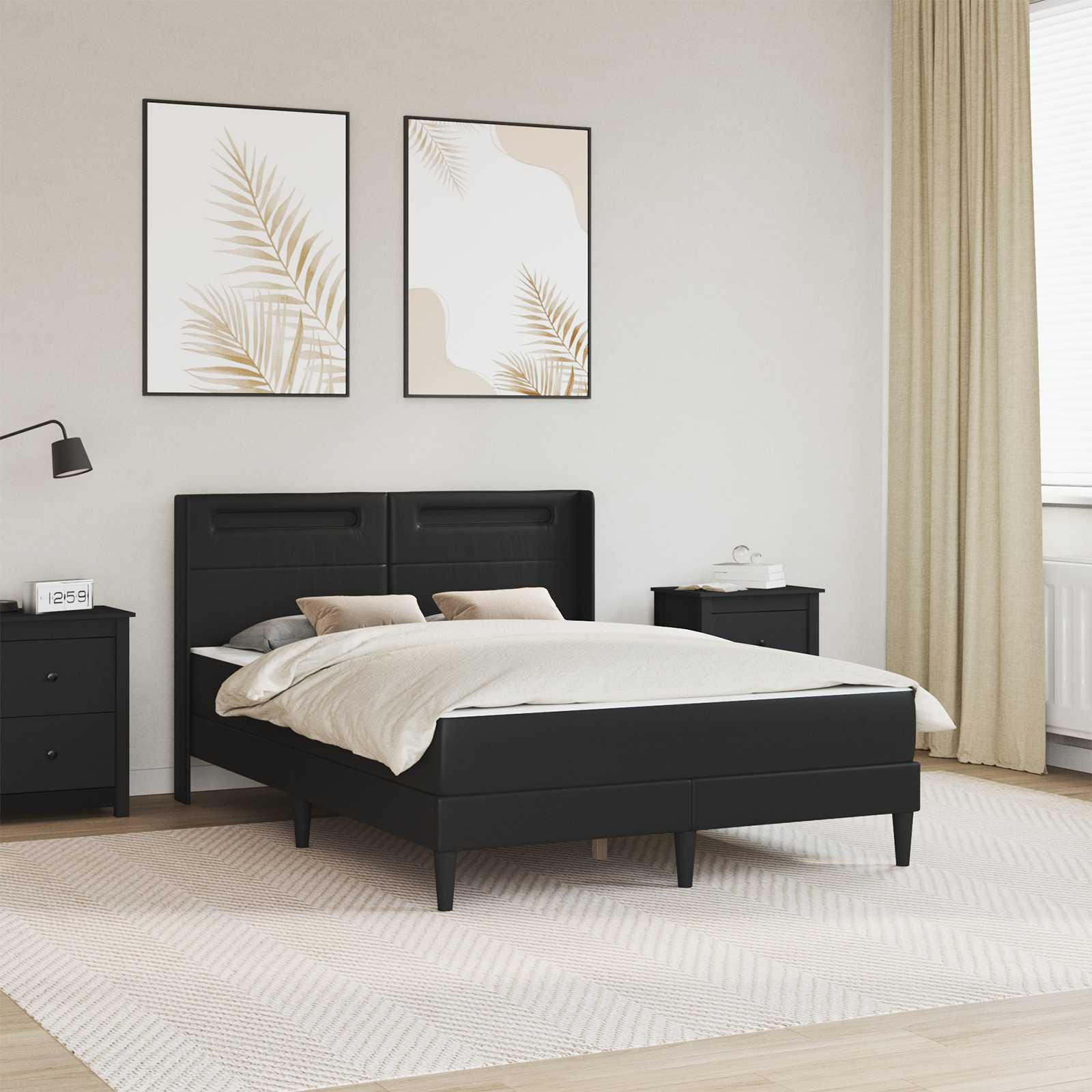 Bettgestell mit Matratze Schwarz 160 x 200 cm Kunstleder