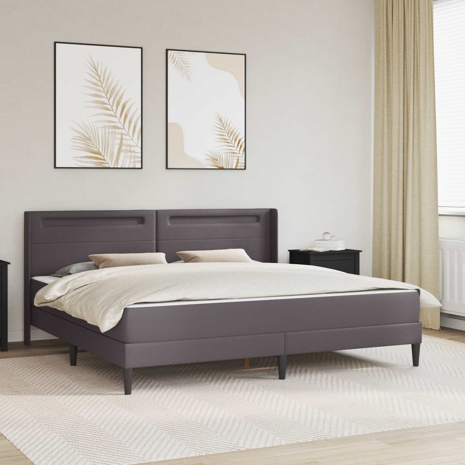 Bettgestell mit Matratze Grau 200 x 200 cm Kunstleder