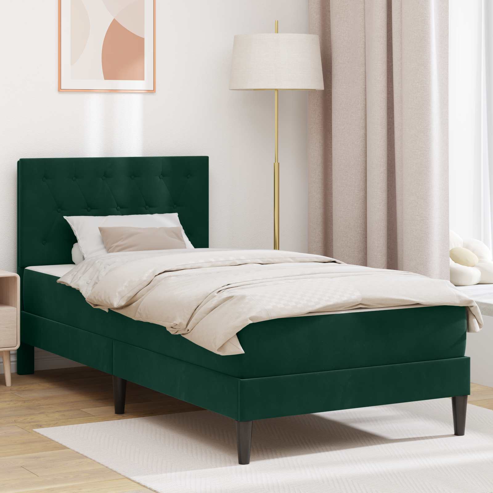 Bettgestell mit Matratze Dunkelgrün 100 x 200 cm Samt