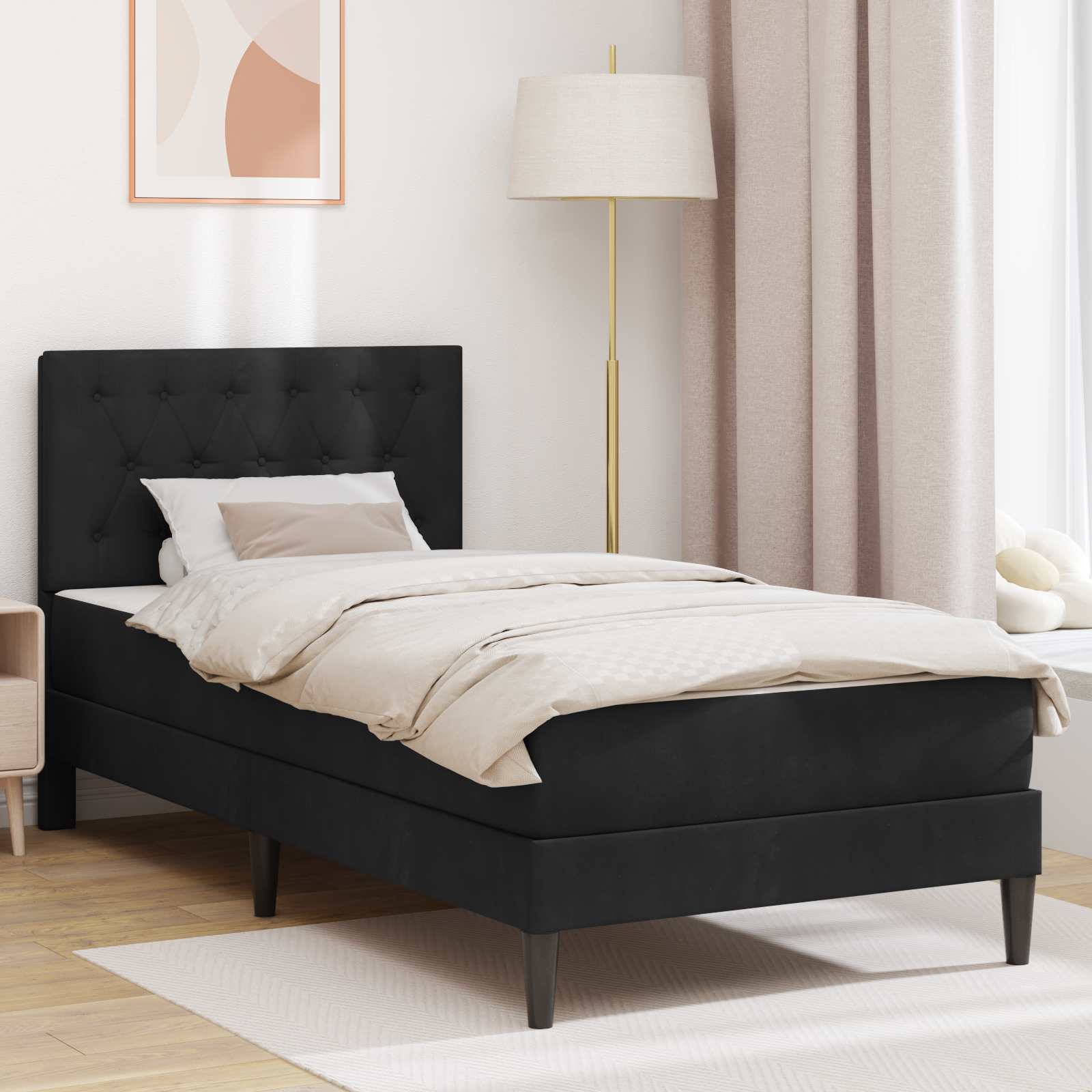 Bettgestell mit Matratze mit Kopfteil Schwarz 100 x 200 cm Samt