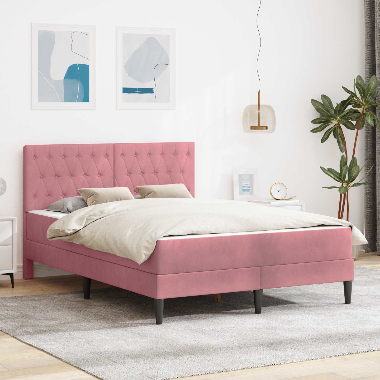 Bettgestell mit Matratze mit Kopfteil Rosa 120 x 200 cm Samt