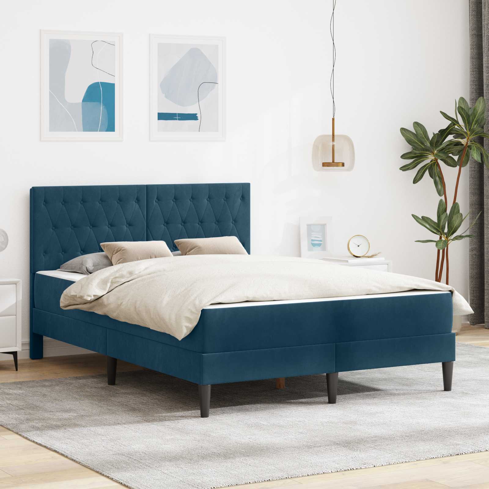 Bettgestell mit Matratze mit Kopfteil Blau 120 x 200 cm Samt