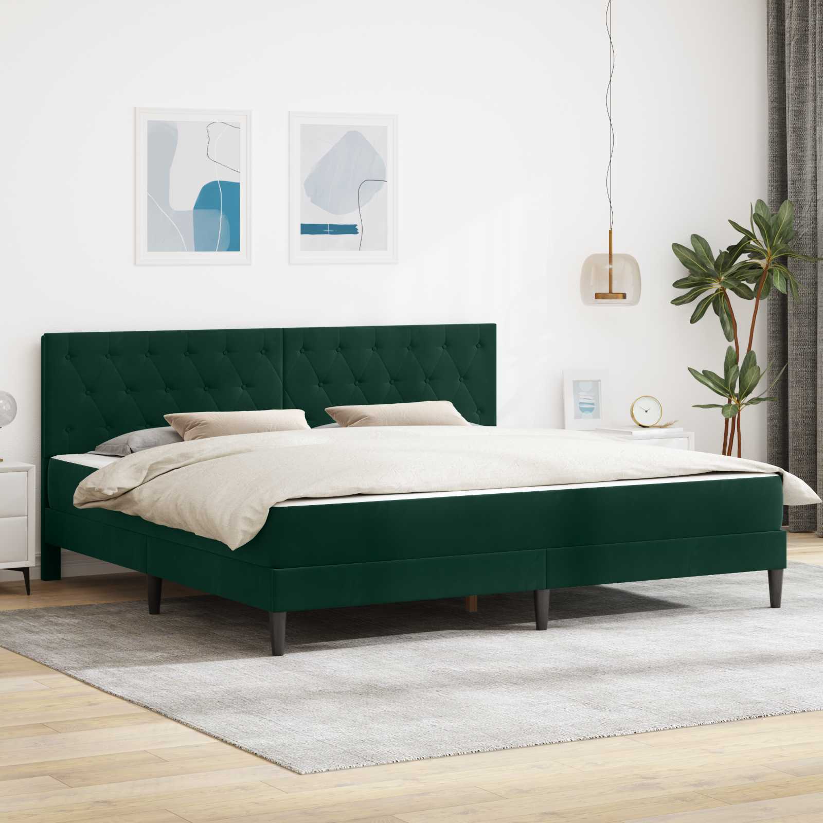Bettgestell mit Matratze Dunkelgrün 180 x 200 cm Samt