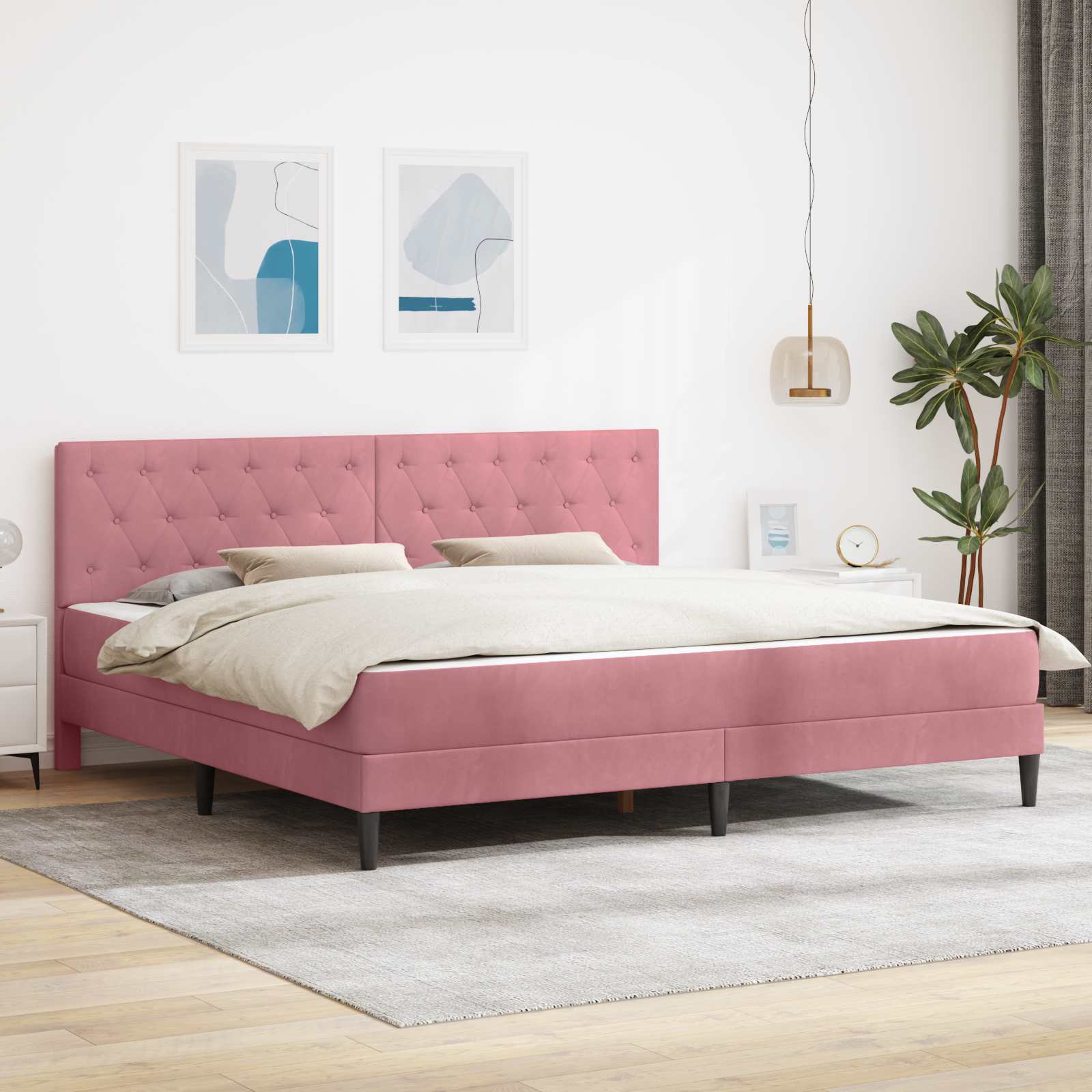 Bettgestell mit Matratze mit Kopfteil Rosa 200 x 200 cm Samt