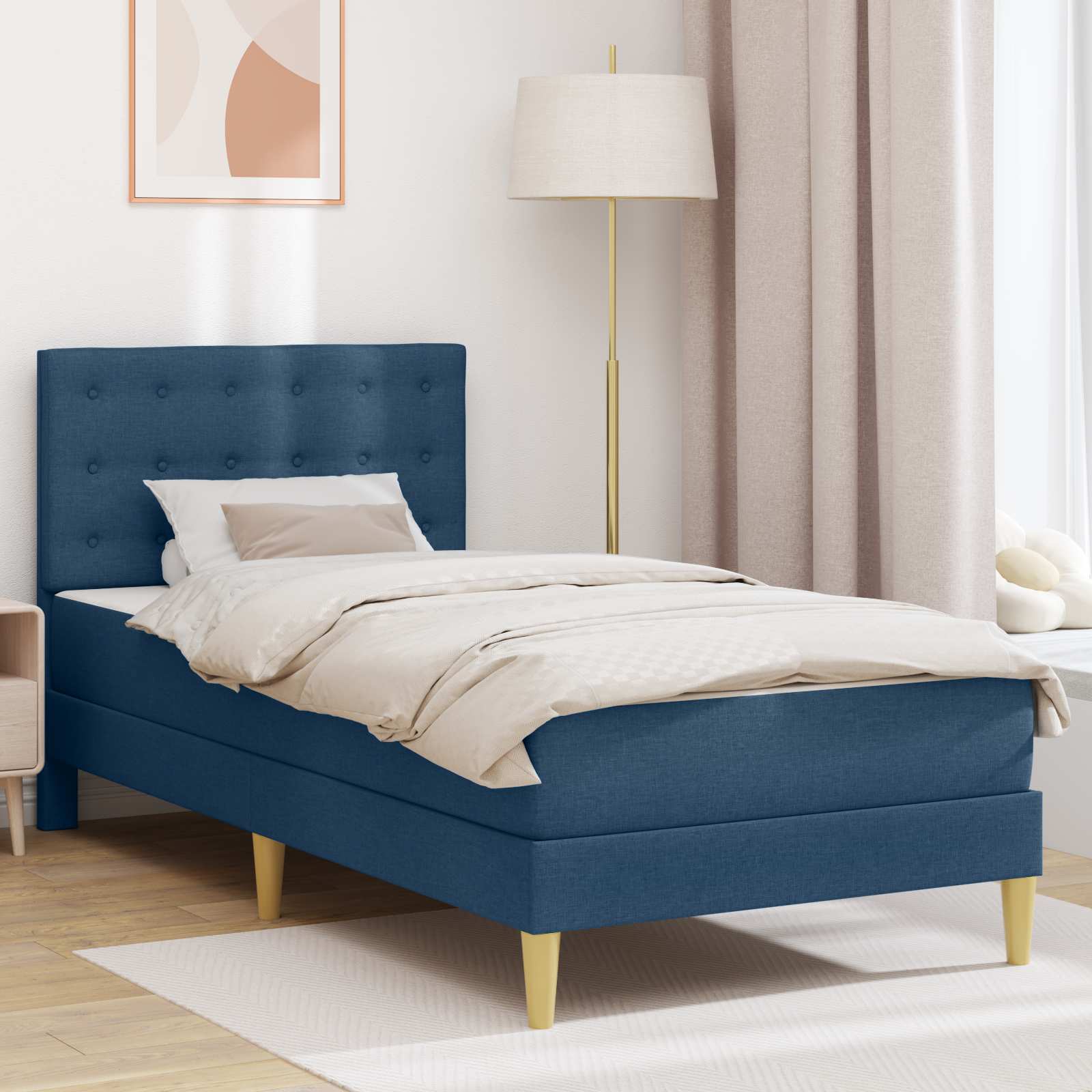 Bettgestell mit Matratze mit Kopfteil Blau 100 x 200 cm Stoff