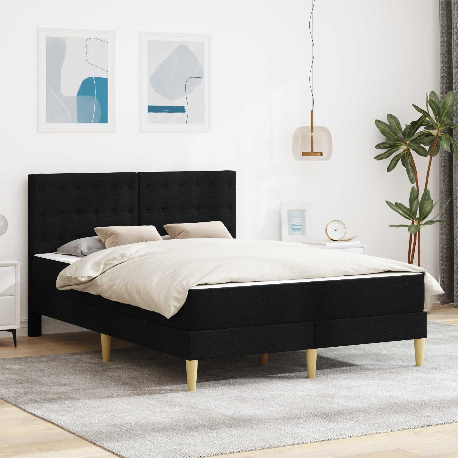 Bettgestell mit Matratze Schwarz 140 x 200 cm Stoff