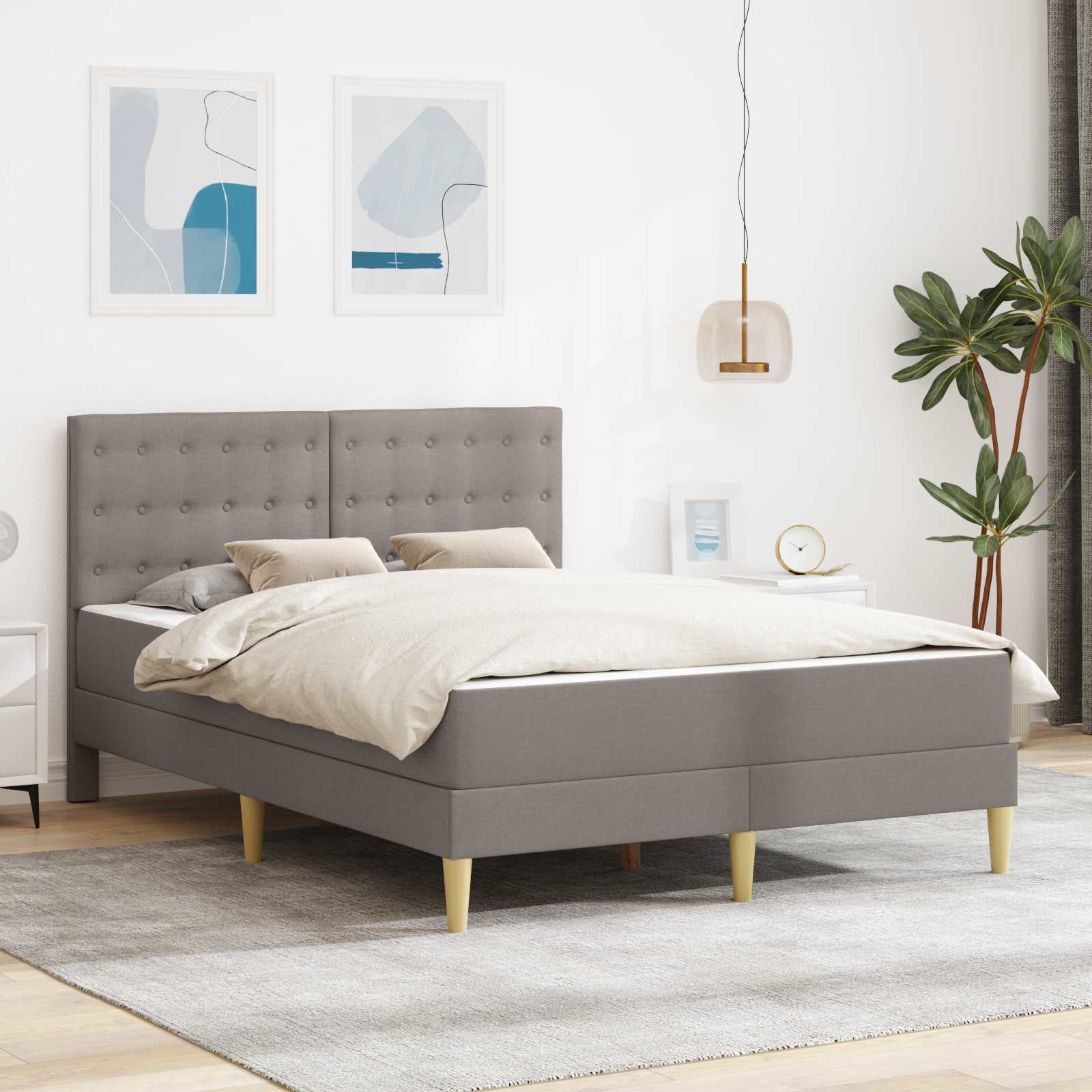 Bettgestell mit Matratze mit Kopfteil Taupe 140 x 200 cm Stoff