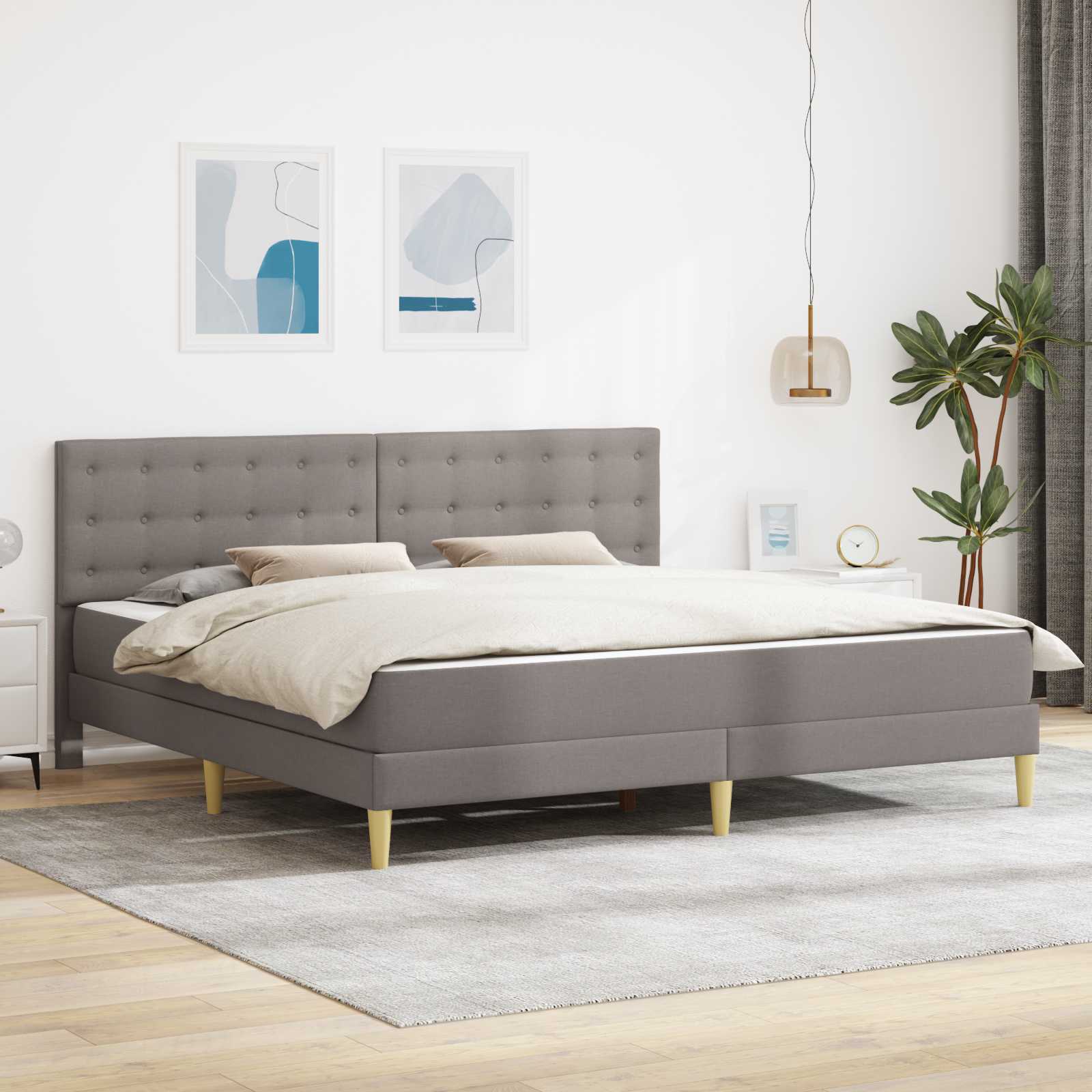 Bettgestell mit Matratze mit Kopfteil Taupe 180 x 200 cm Stoff