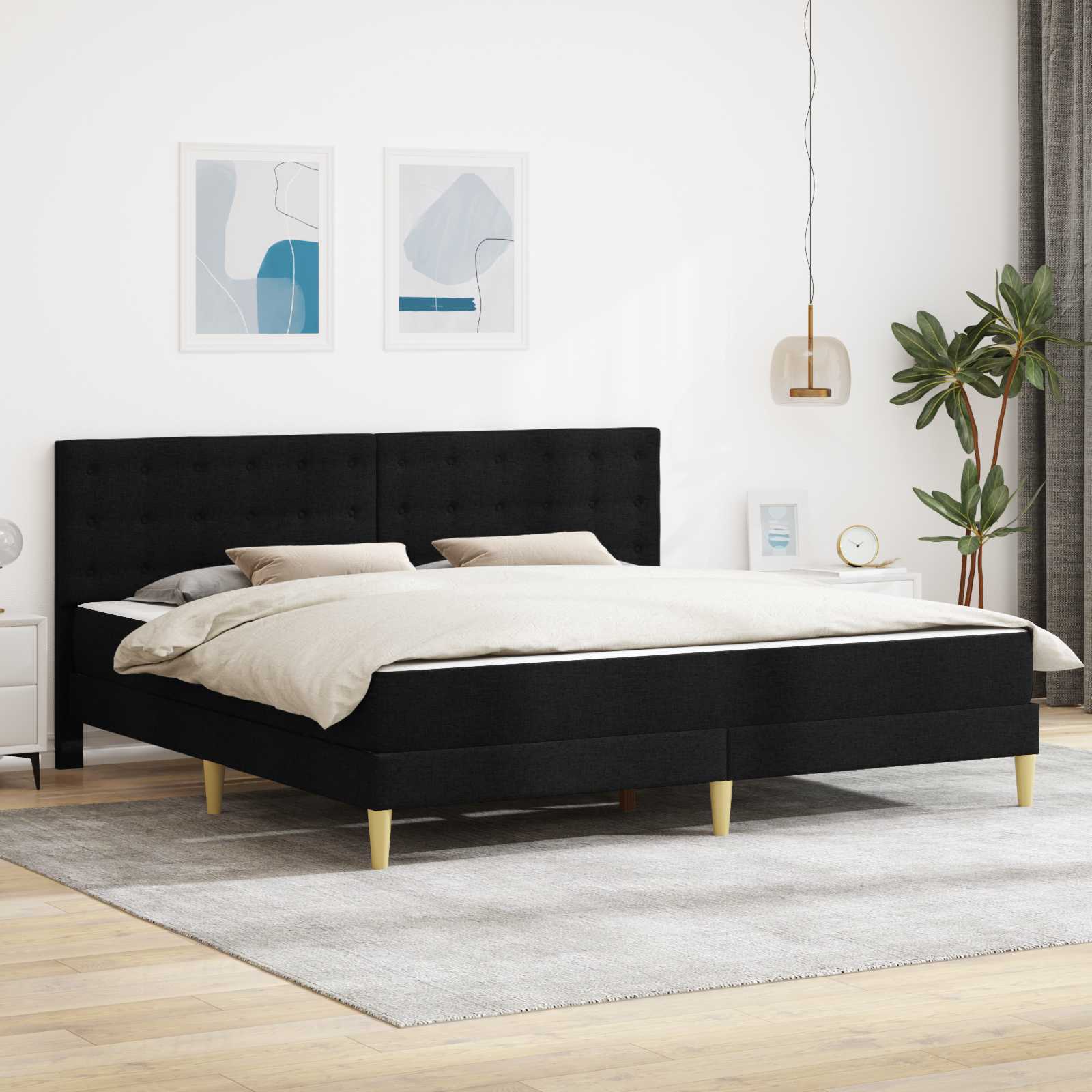 Bettgestell mit Matratze Schwarz 200 x 200 cm Stoff
