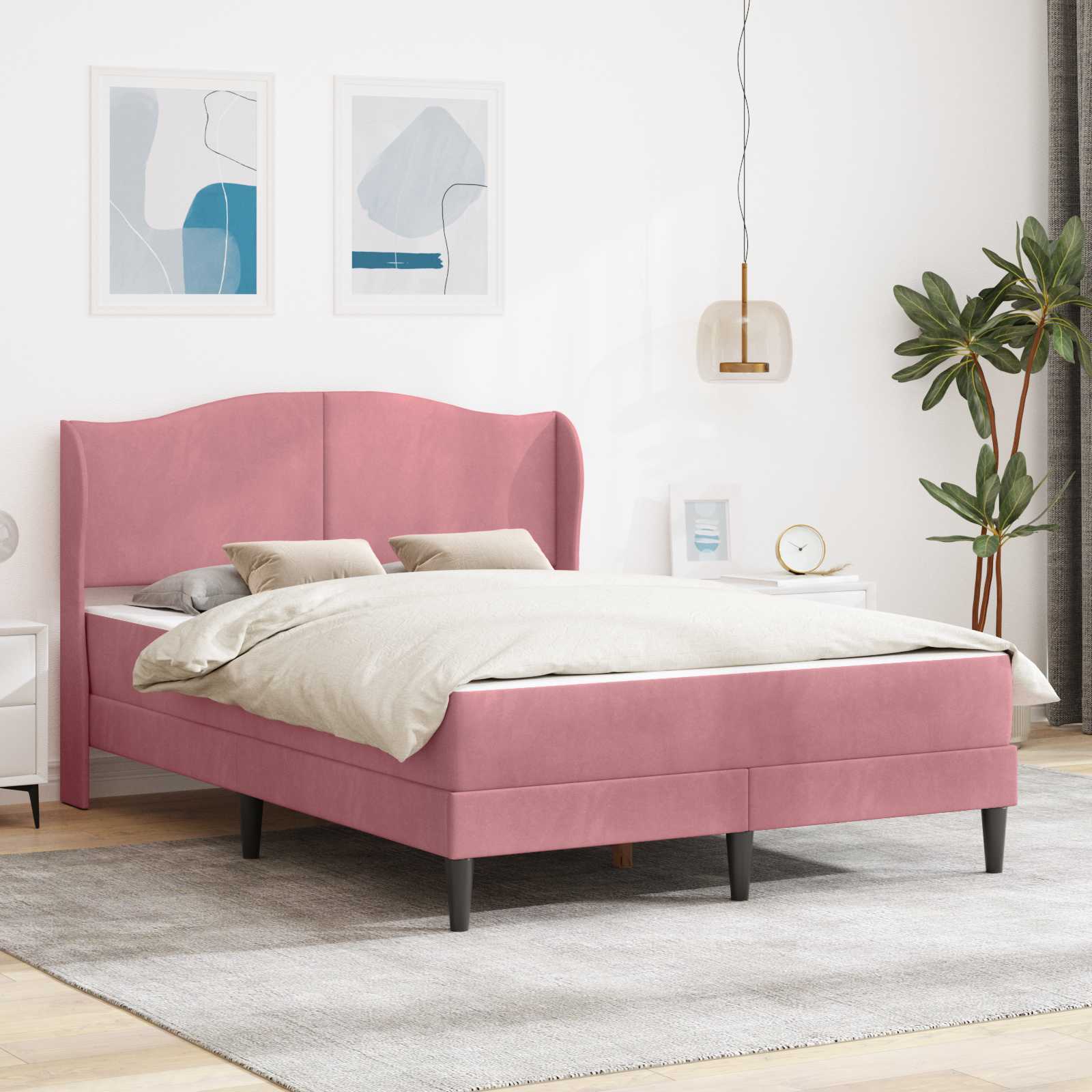 Bettrahmen mit Kopfteil Rosa 140 x 190 cm Samt