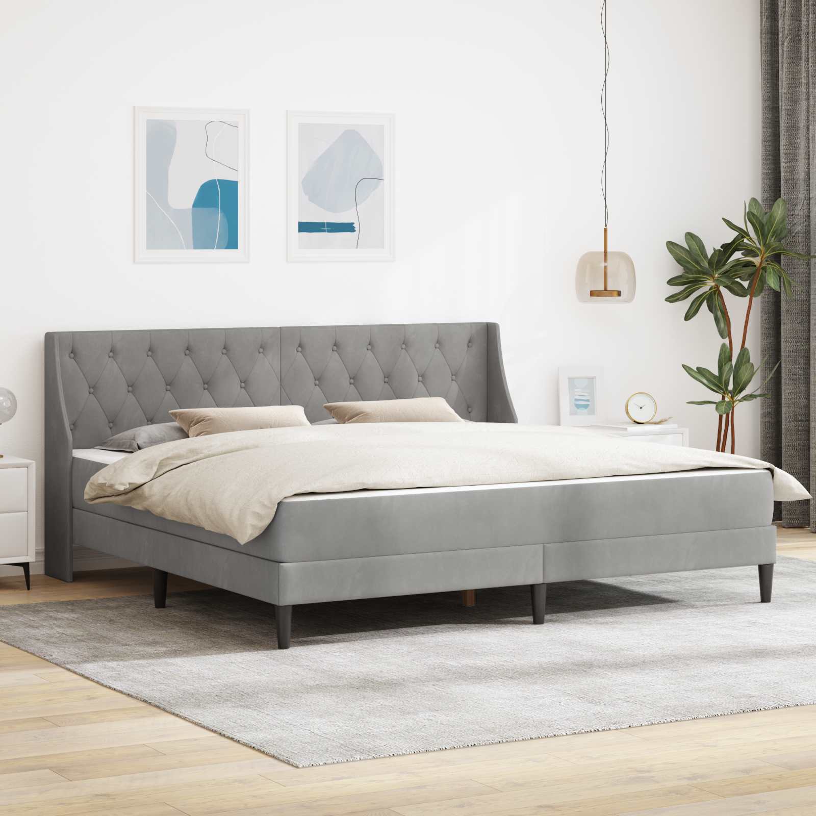 Bettgestell mit Matratze Hellgrau 180 x 200 cm Samt