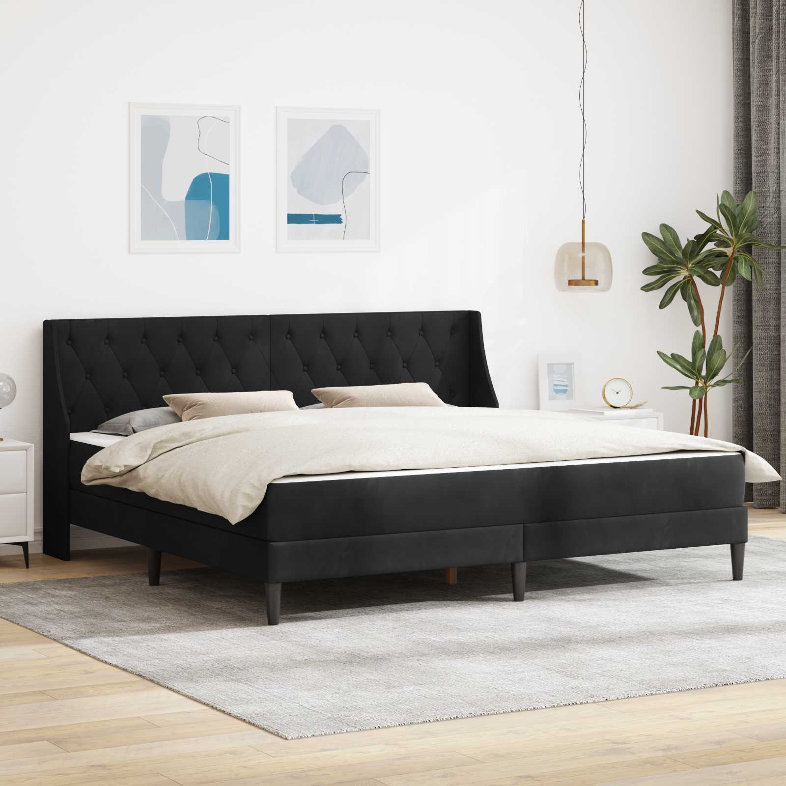 Bettgestell mit Matratze mit Kopfteil Schwarz 180 x 200 cm Samt
