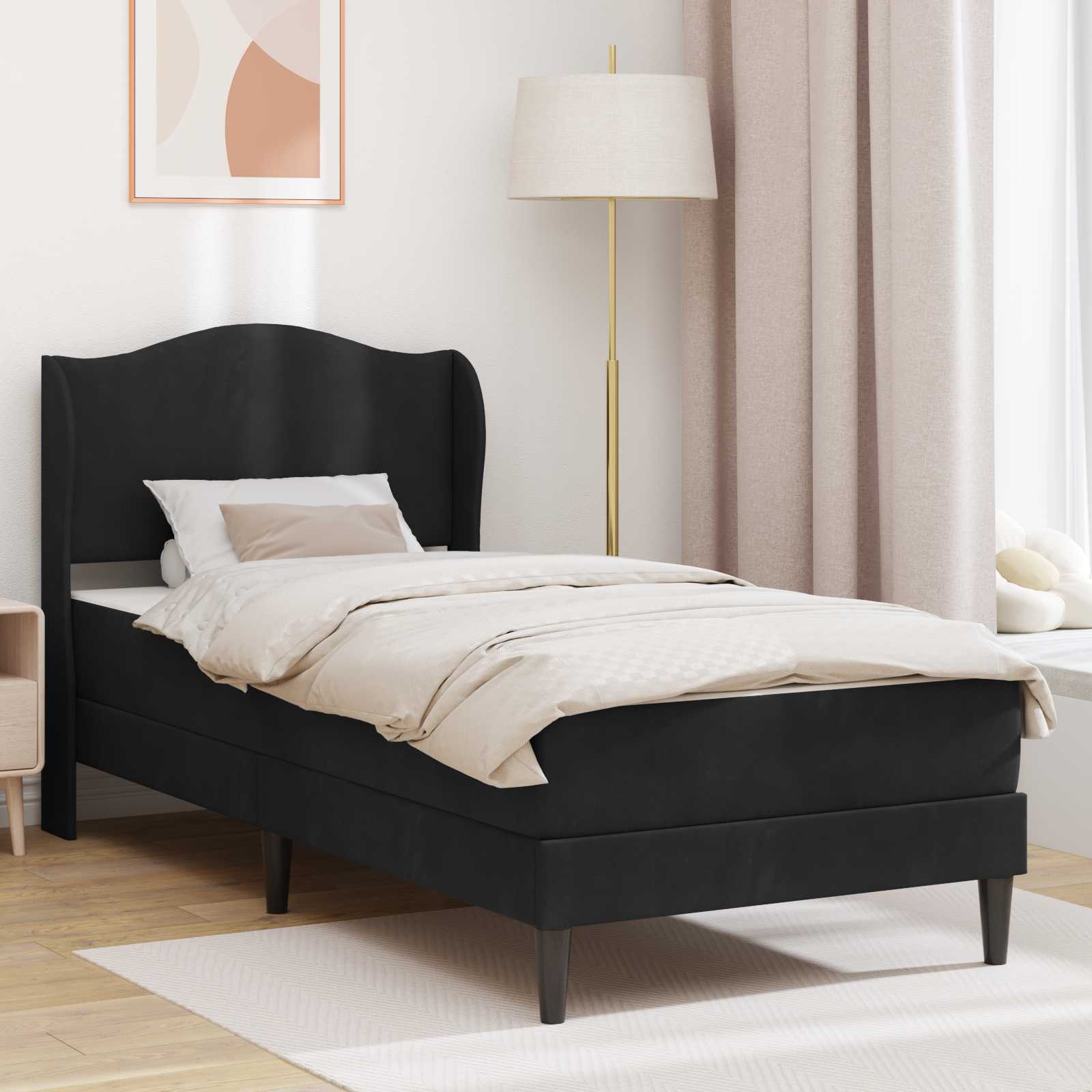 Bettrahmen mit Kopfteil Schwarz 90 x 190 cm Samt