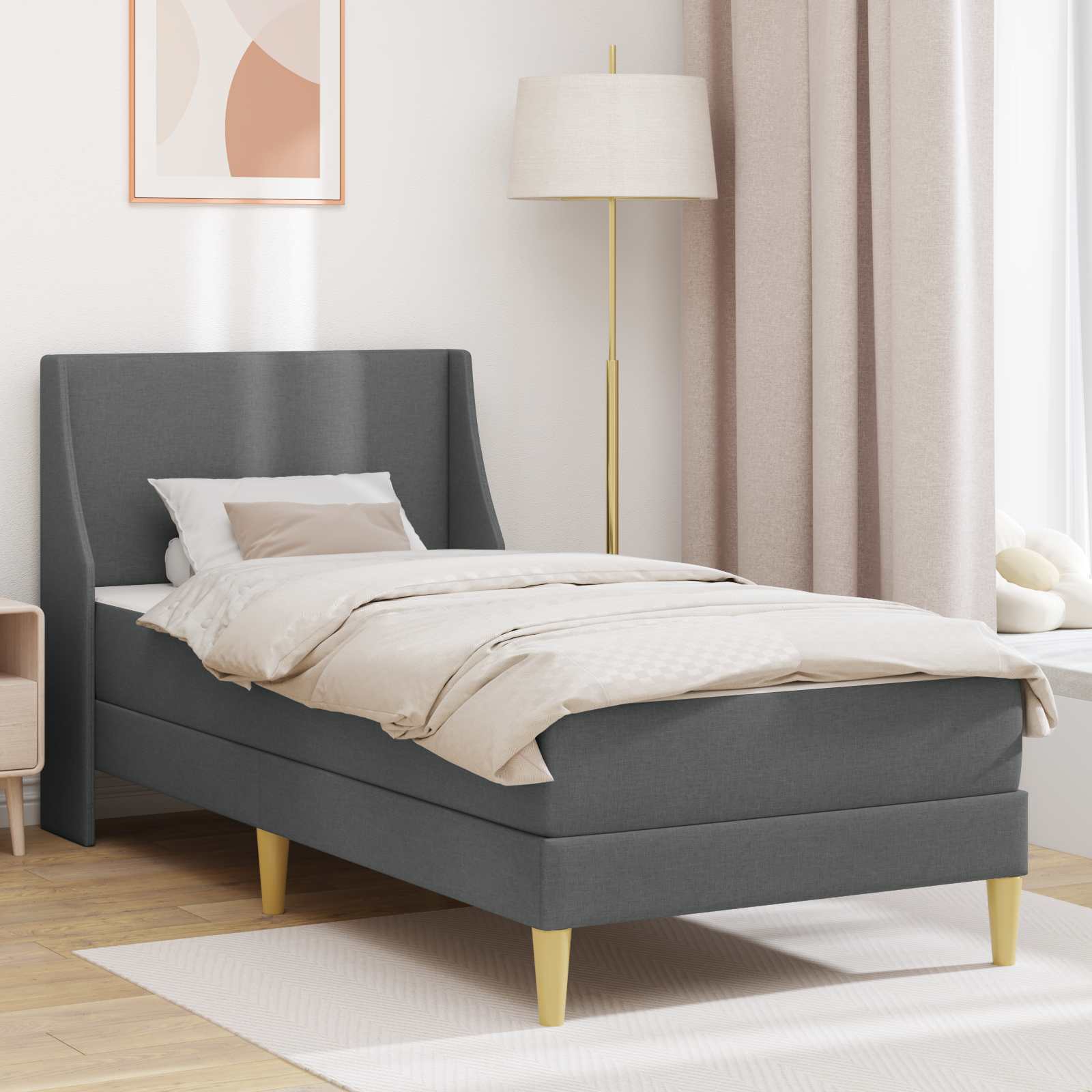 Bettgestell mit Matratze Dunkelgrau 90 x 200 cm Stoff