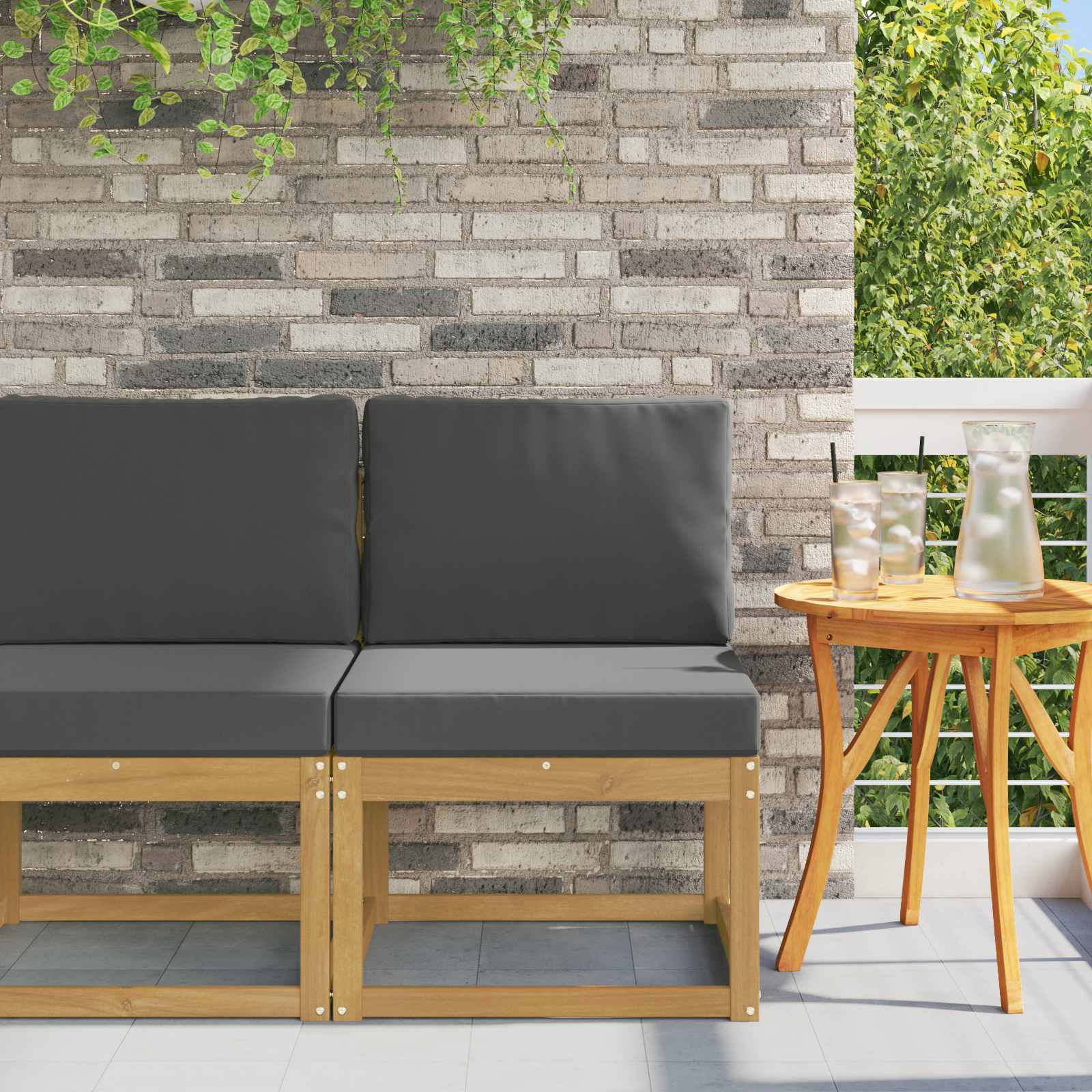 Outdoor-Sofagarnitur Massivholz Akazie Weiß und Anthrazit