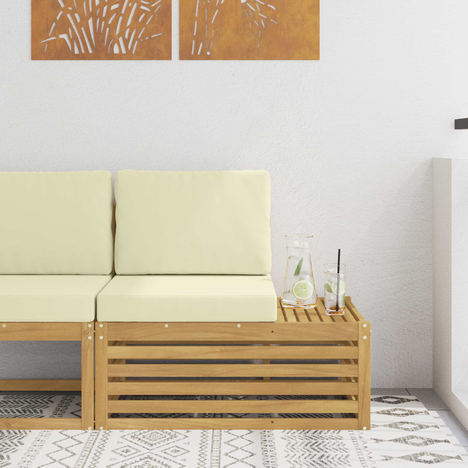 Outdoor End Sofa mit Kissen Weiß und Creme 91 x 63 x 73 cm