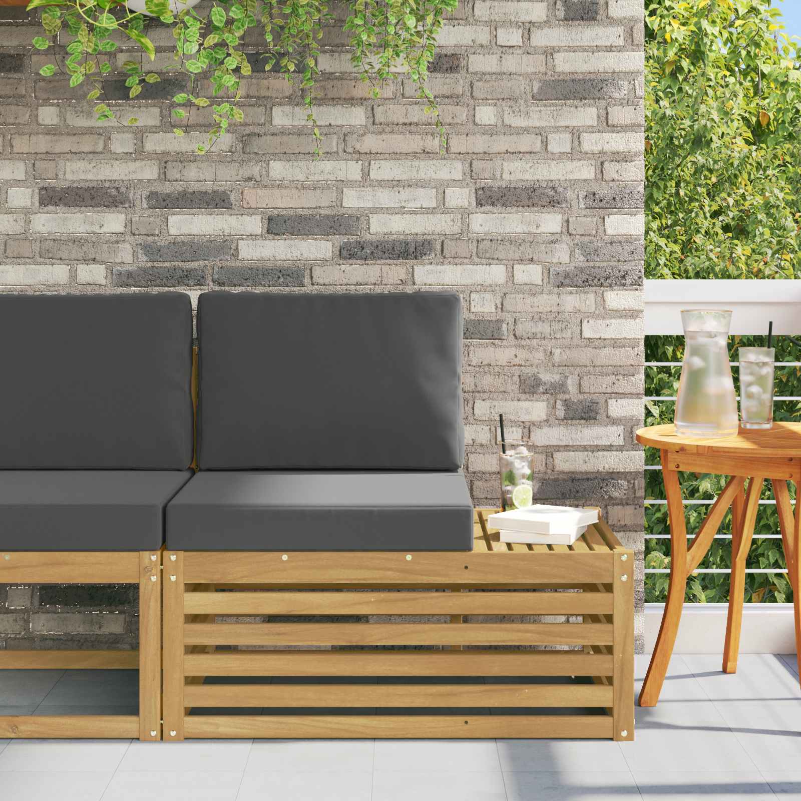 Outdoor End sofa Weiß 91 x 63 x 73 cm Massivholz Akazie
