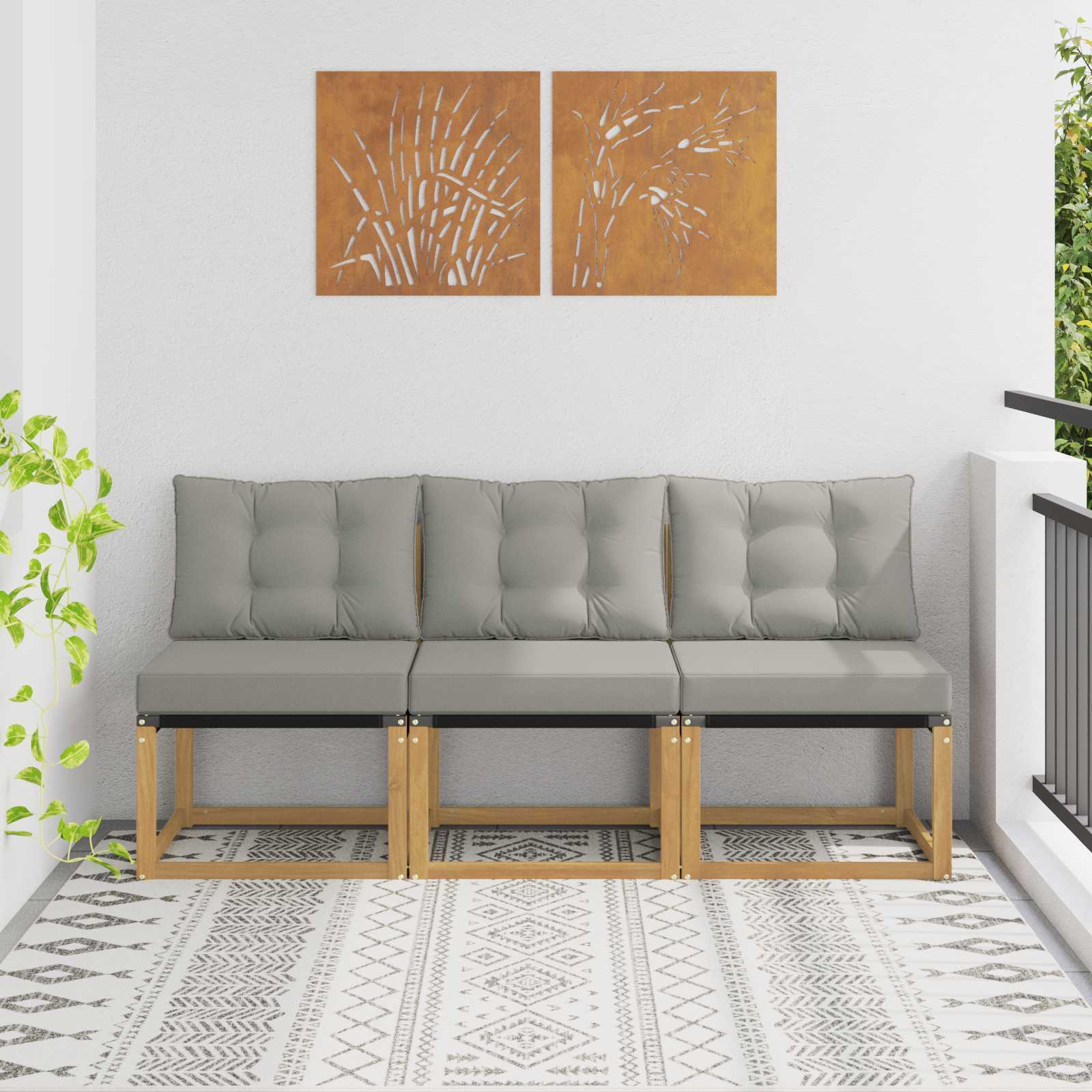 3 stk. Outdoor Mittelsofa Massivholz Akazie und Textilene Stoff