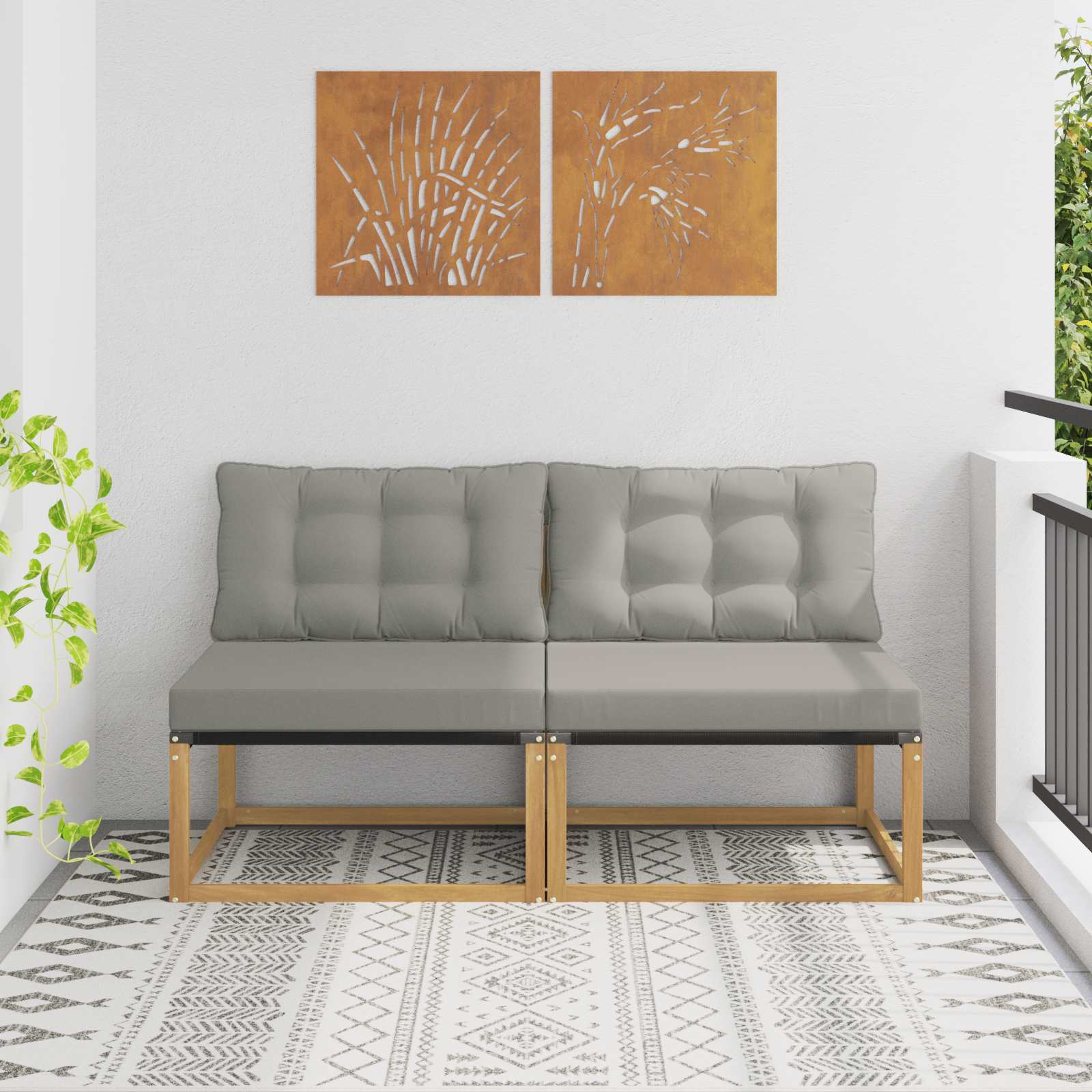 Outdoor Mittelsofa Massivholz Akazie Weiß