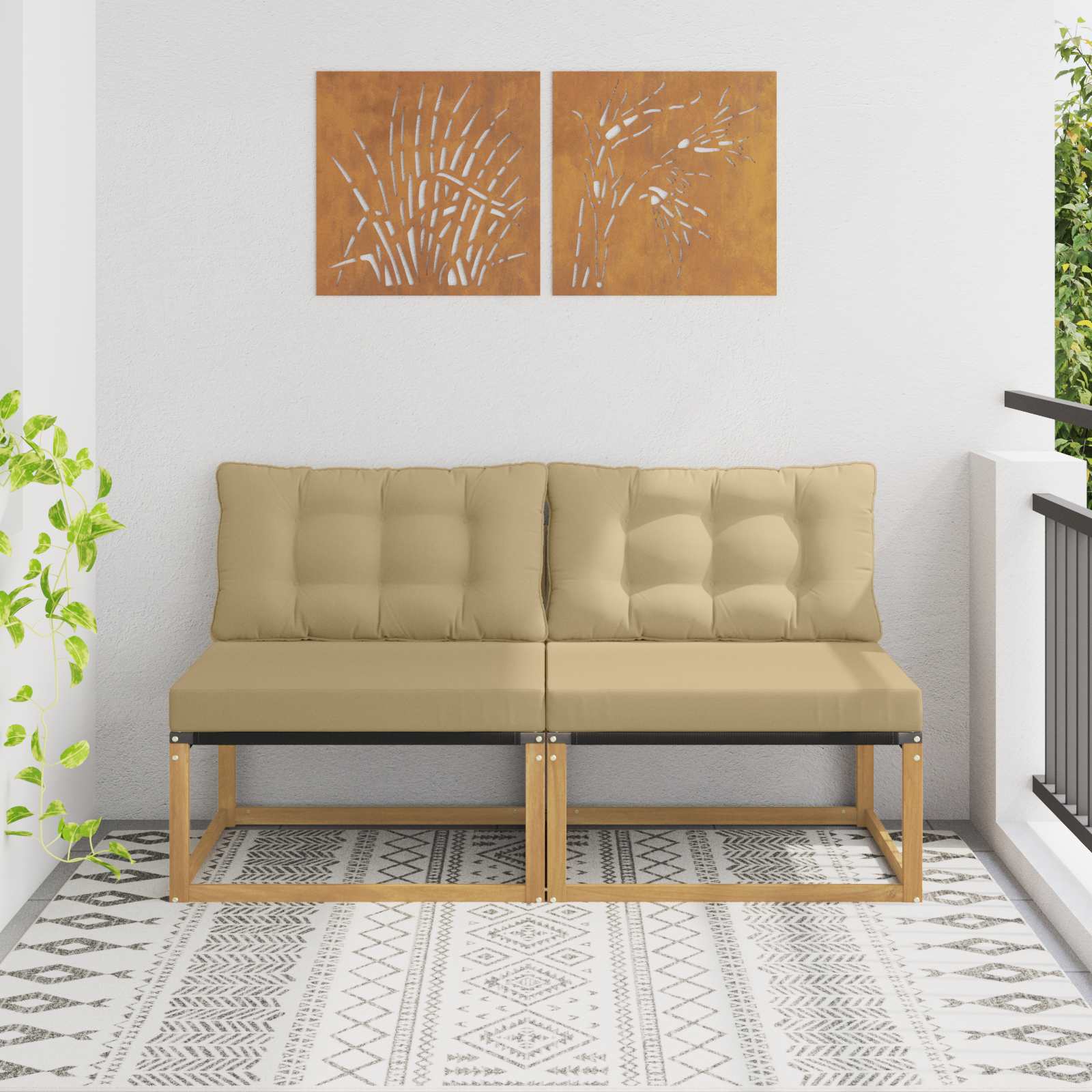 Outdoor Mittelsofa Massivholz Akazie Weiß