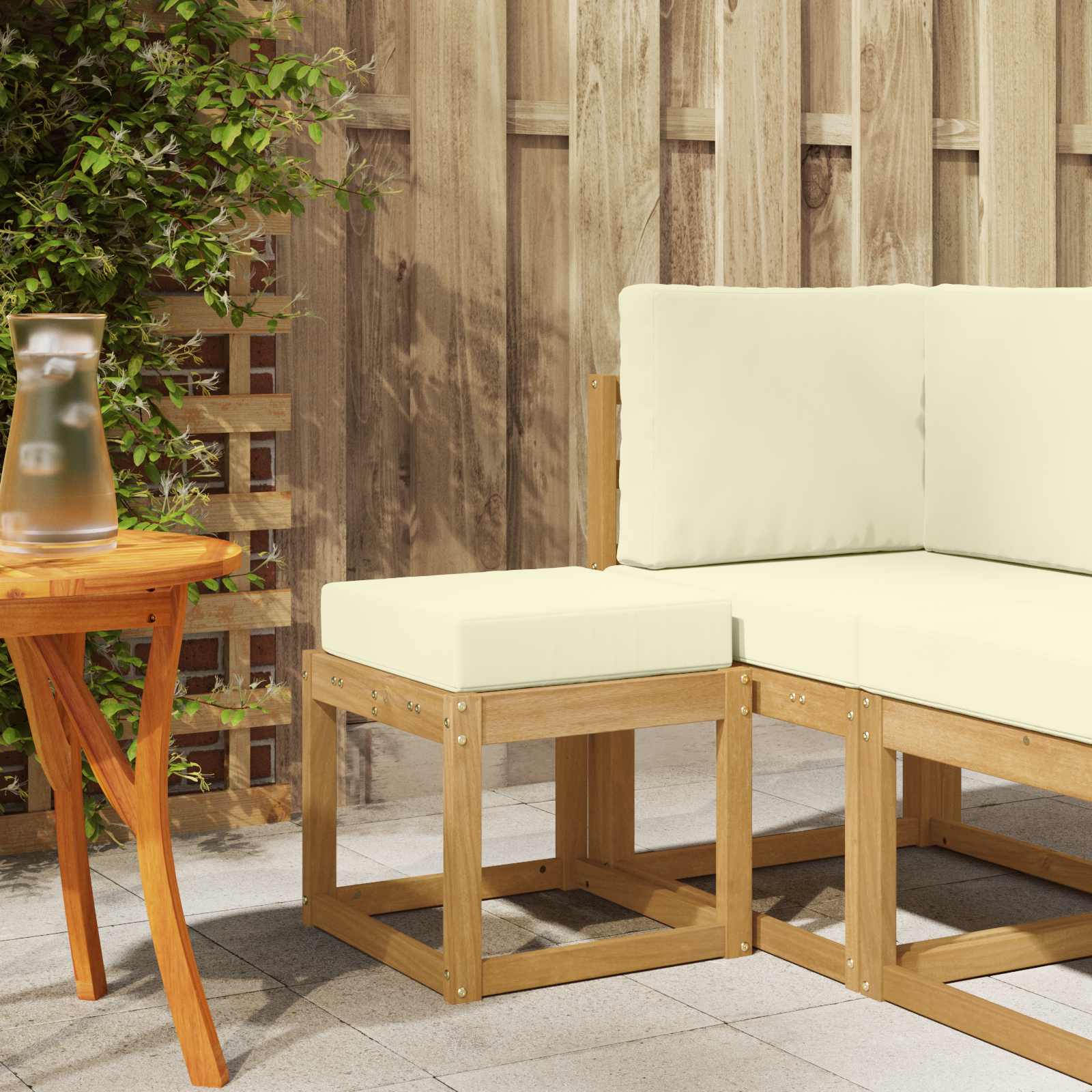 Outdoor Hocker Bank Massivholz Akazie Weiß
