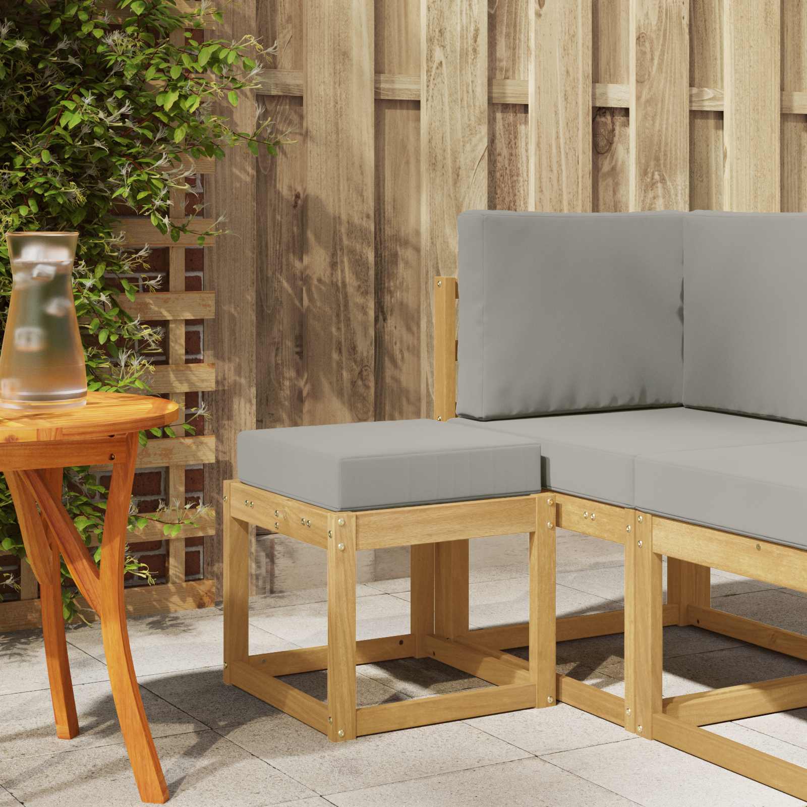 Outdoor Hocker Bank Massivholz Akazie Weiß