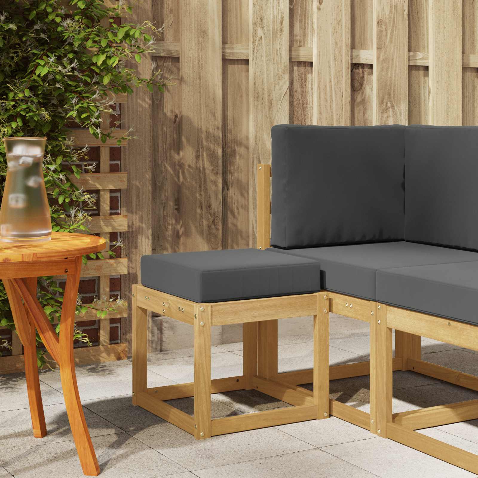Outdoor Hocker Bank Massivholz Akazie Weiß