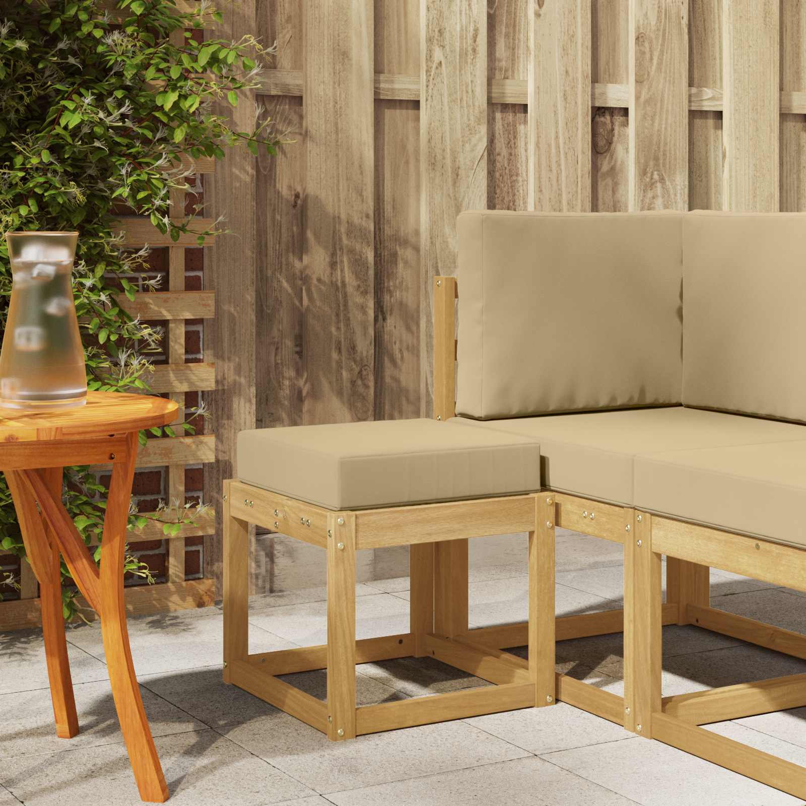 Outdoor Hocker Bank Massivholz Akazie Weiß