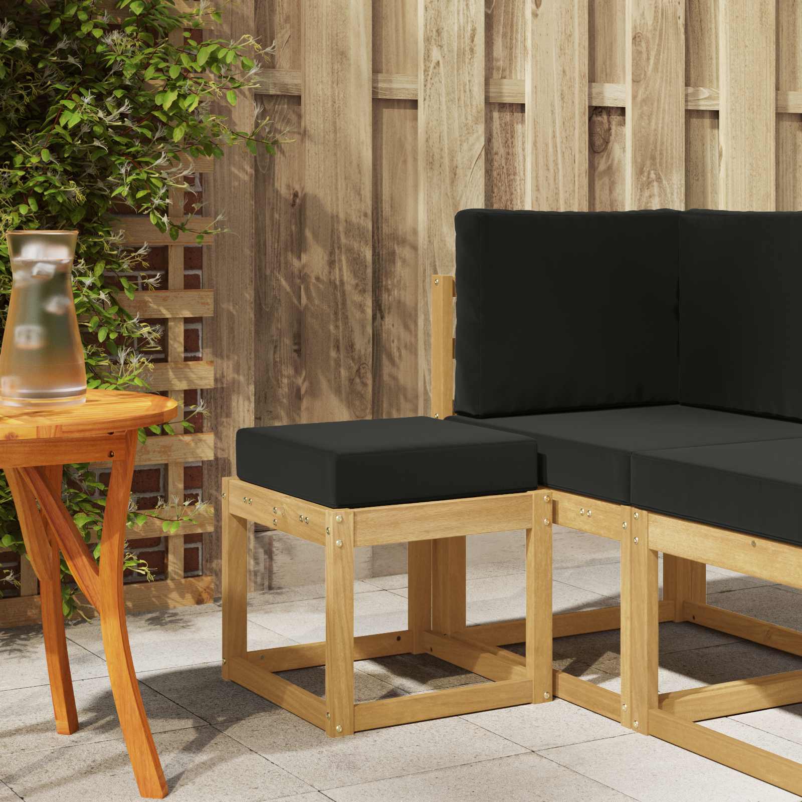 Outdoor Hocker Bank Massivholz Akazie Weiß
