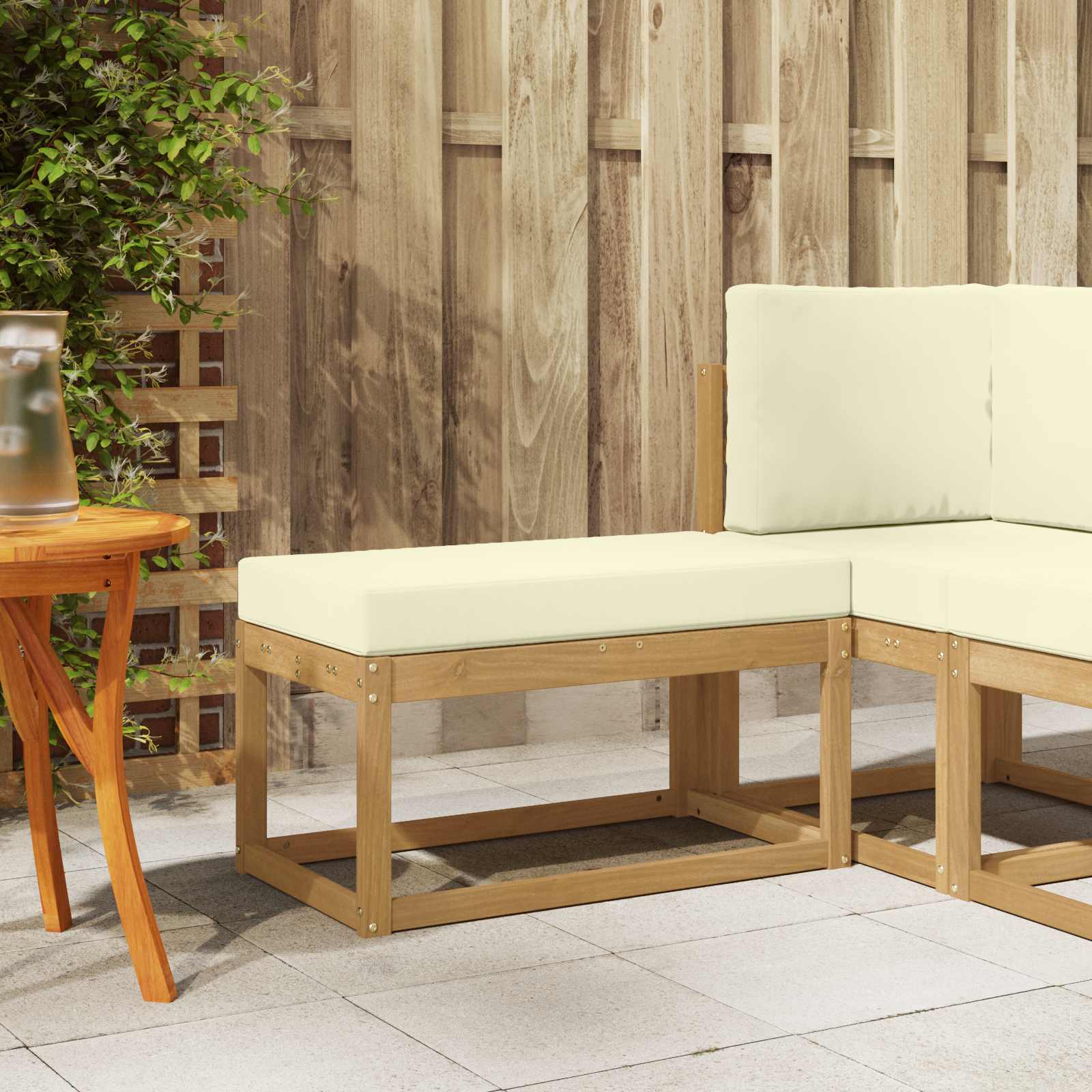 Outdoor Hocker Bank Massivholz Akazie Weiß