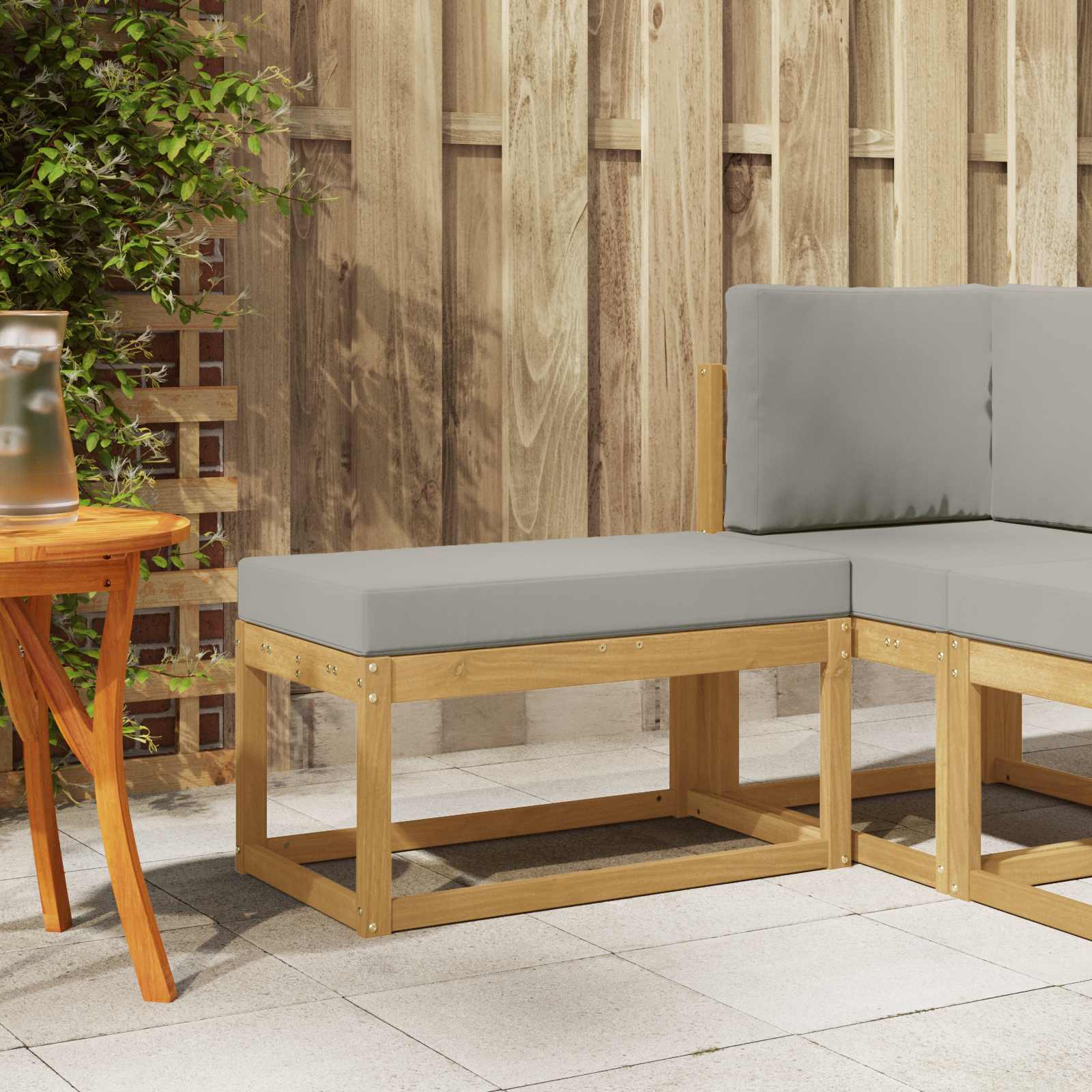 Outdoor Hocker Bank Massivholz Akazie Weiß
