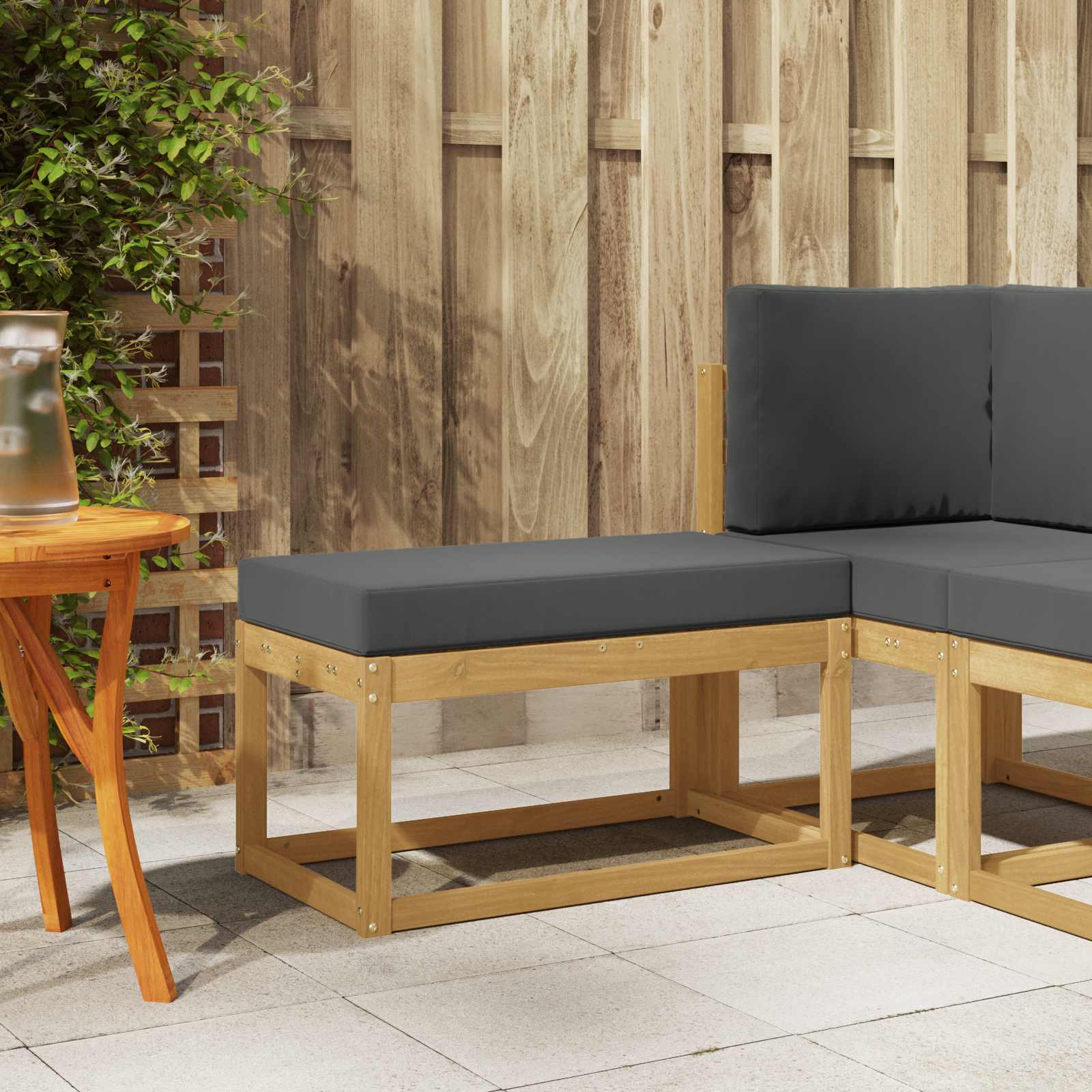 Outdoor Hocker Bank Massivholz Akazie Weiß