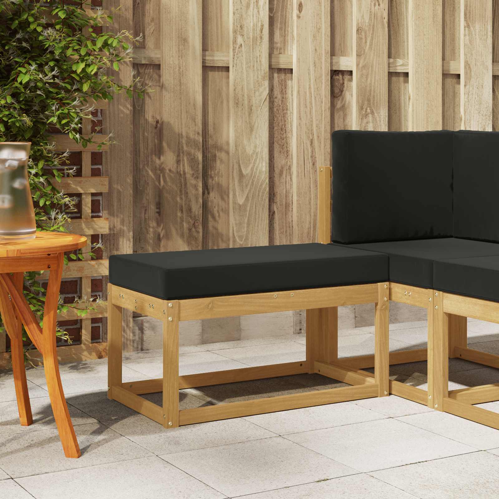 Outdoor Hocker Bank Massivholz Akazie Weiß