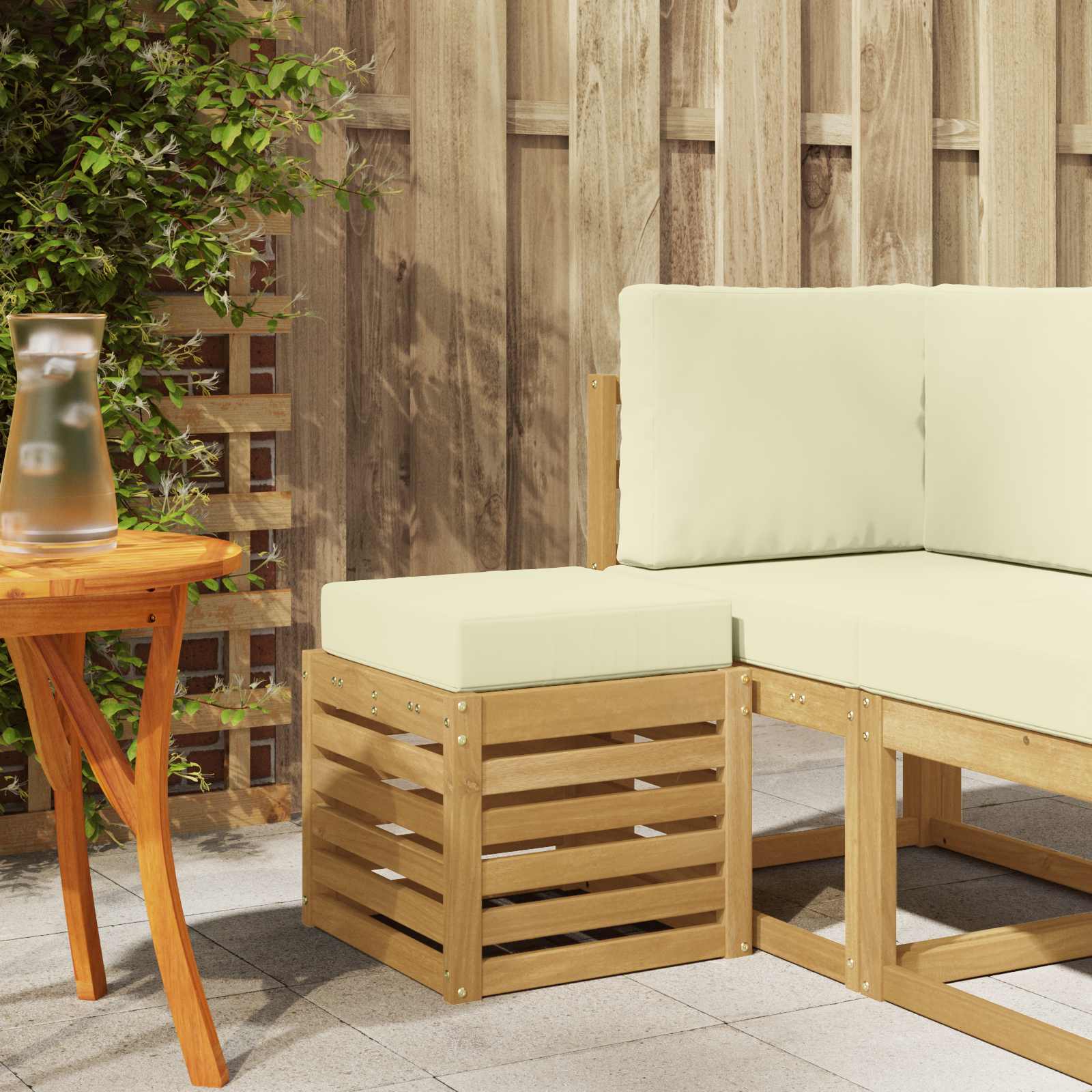 Outdoor Hocker Bank Massivholz Akazie Weiß