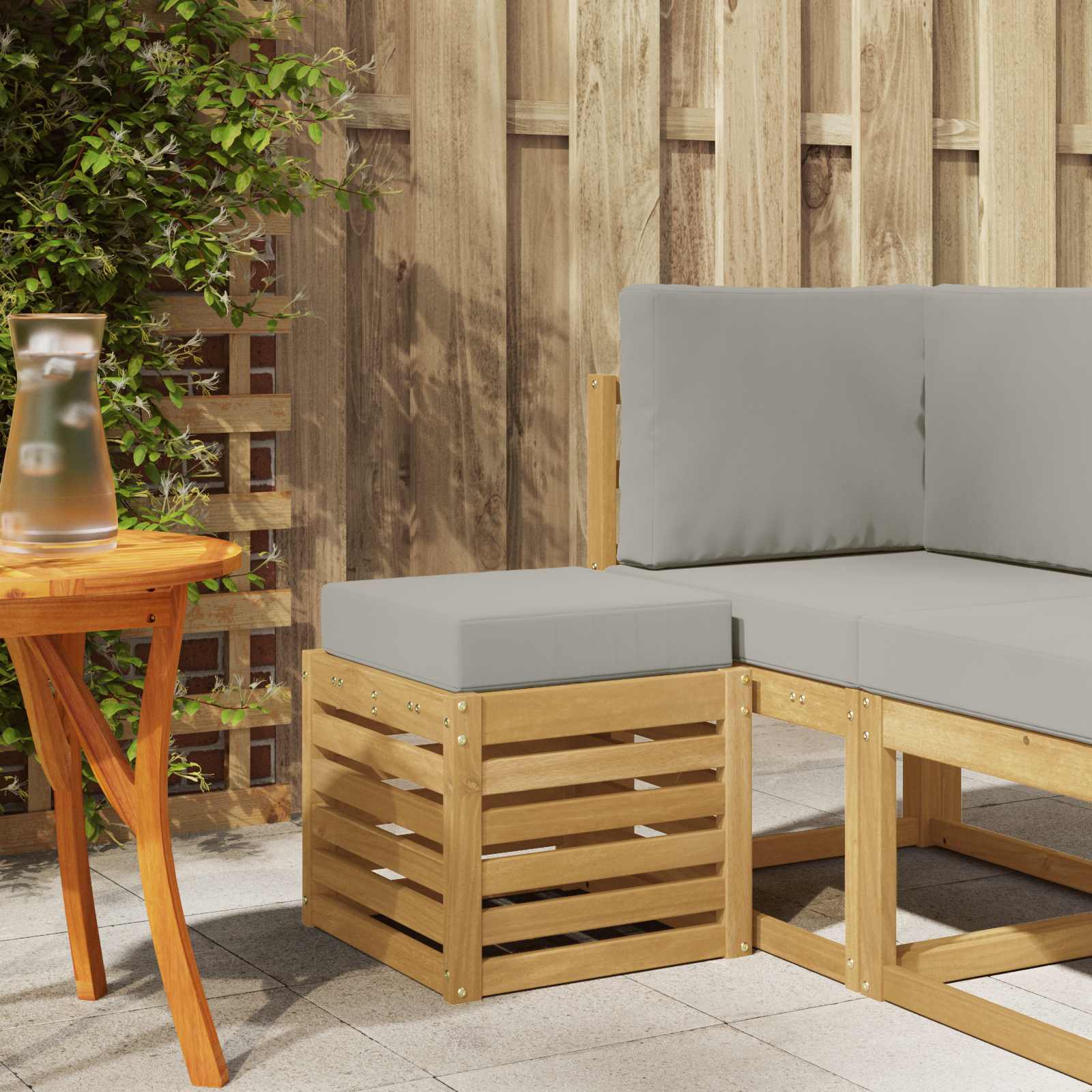 Outdoor Hocker Bank Massivholz Akazie Weiß