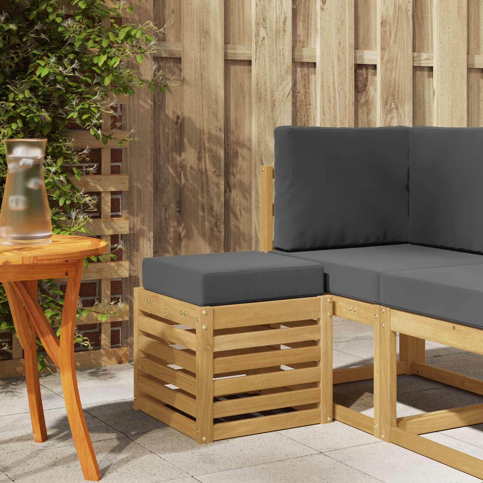 Outdoor Hocker Bank Massivholz Akazie Weiß
