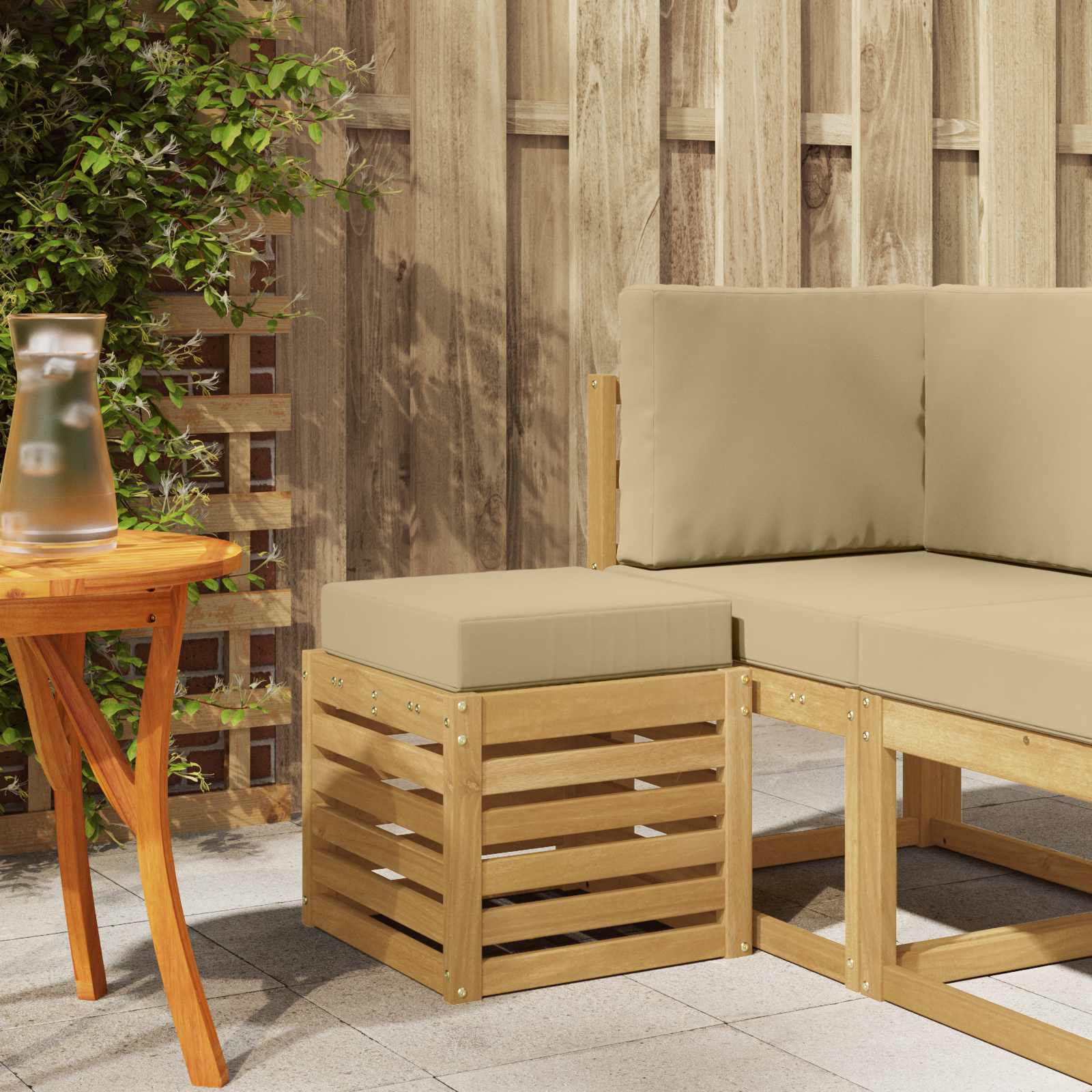 Outdoor Hocker Bank Massivholz Akazie Weiß