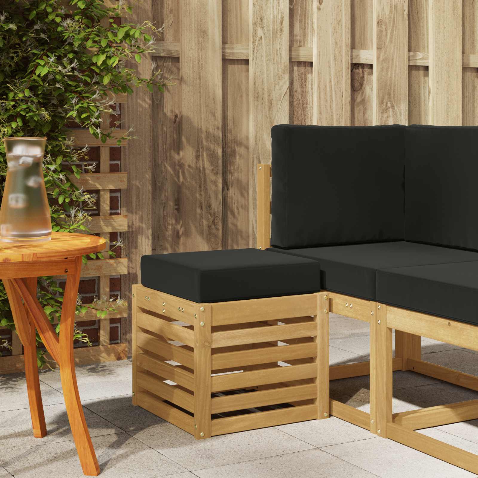 Outdoor Hocker Bank Massivholz Akazie Weiß