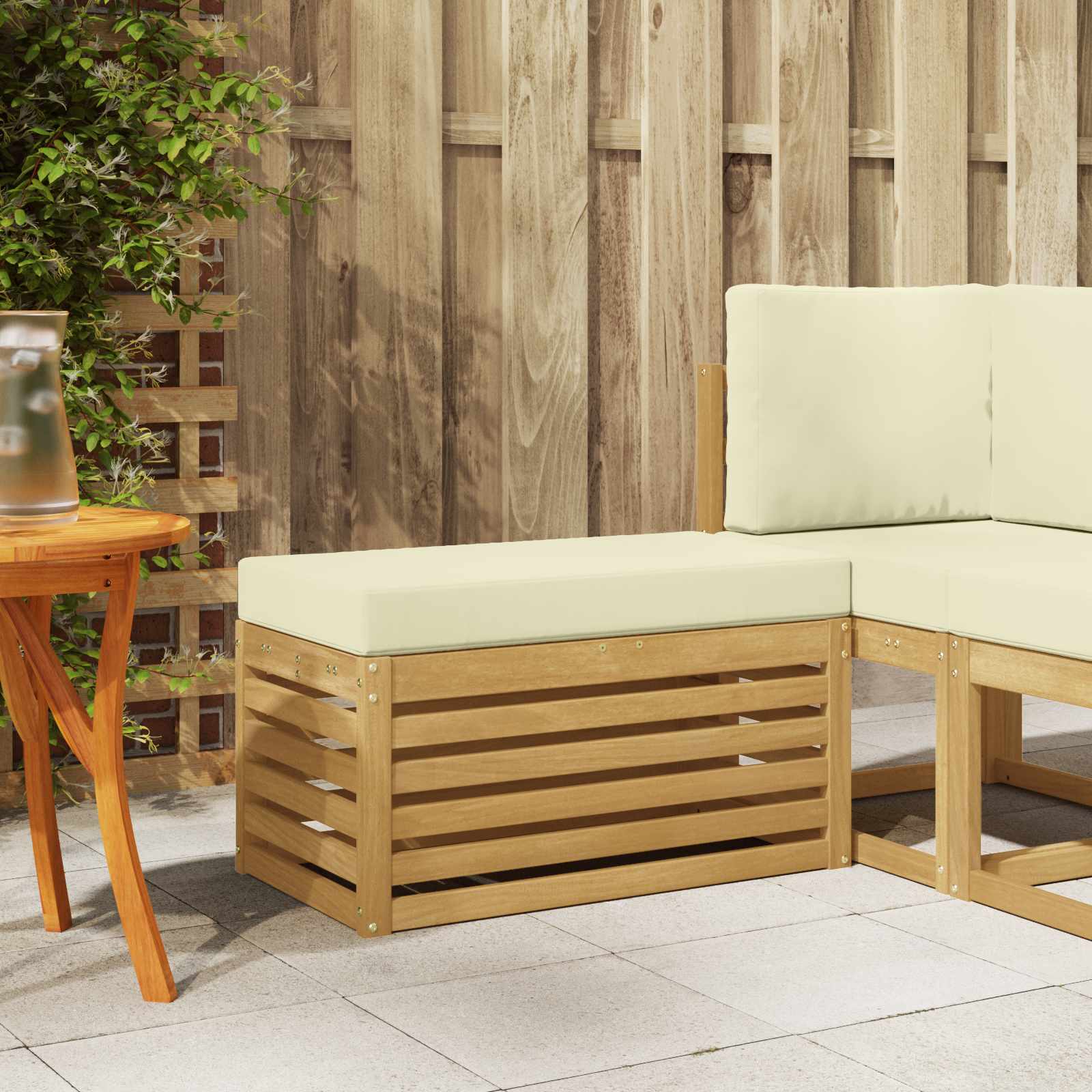 Outdoor Hocker Bank Massivholz Akazie Weiß