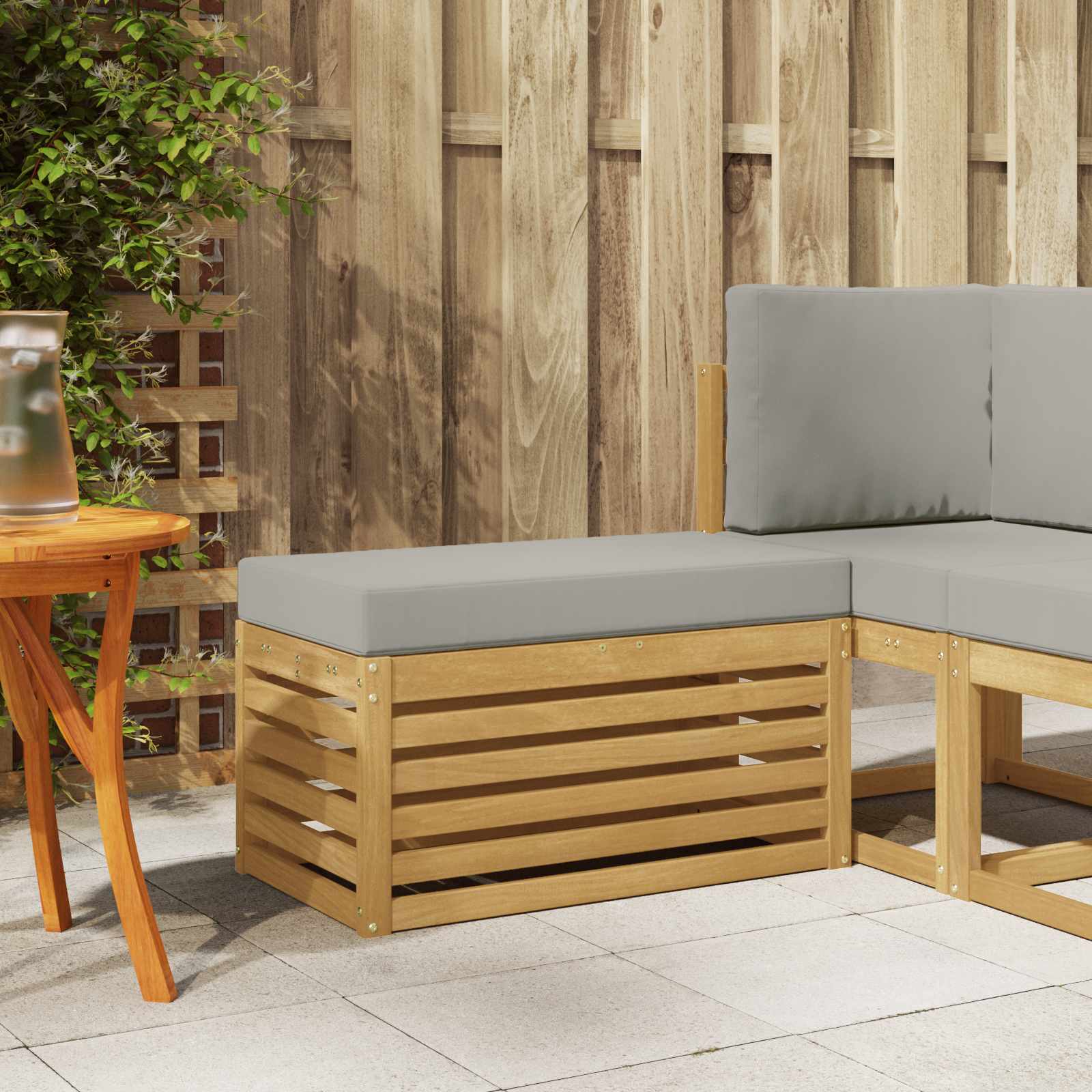 Outdoor Hocker Bank Massivholz Akazie Weiß