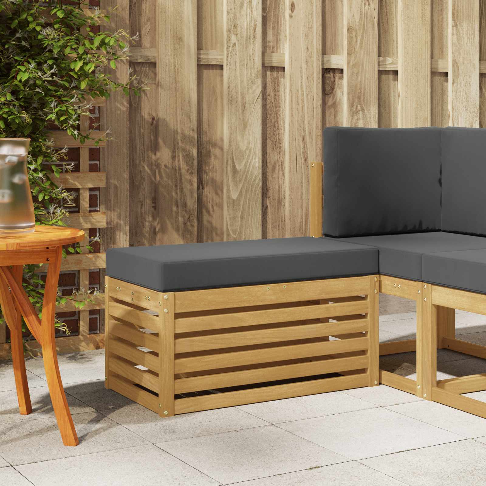 Outdoor Hocker Bank Massivholz Akazie Weiß