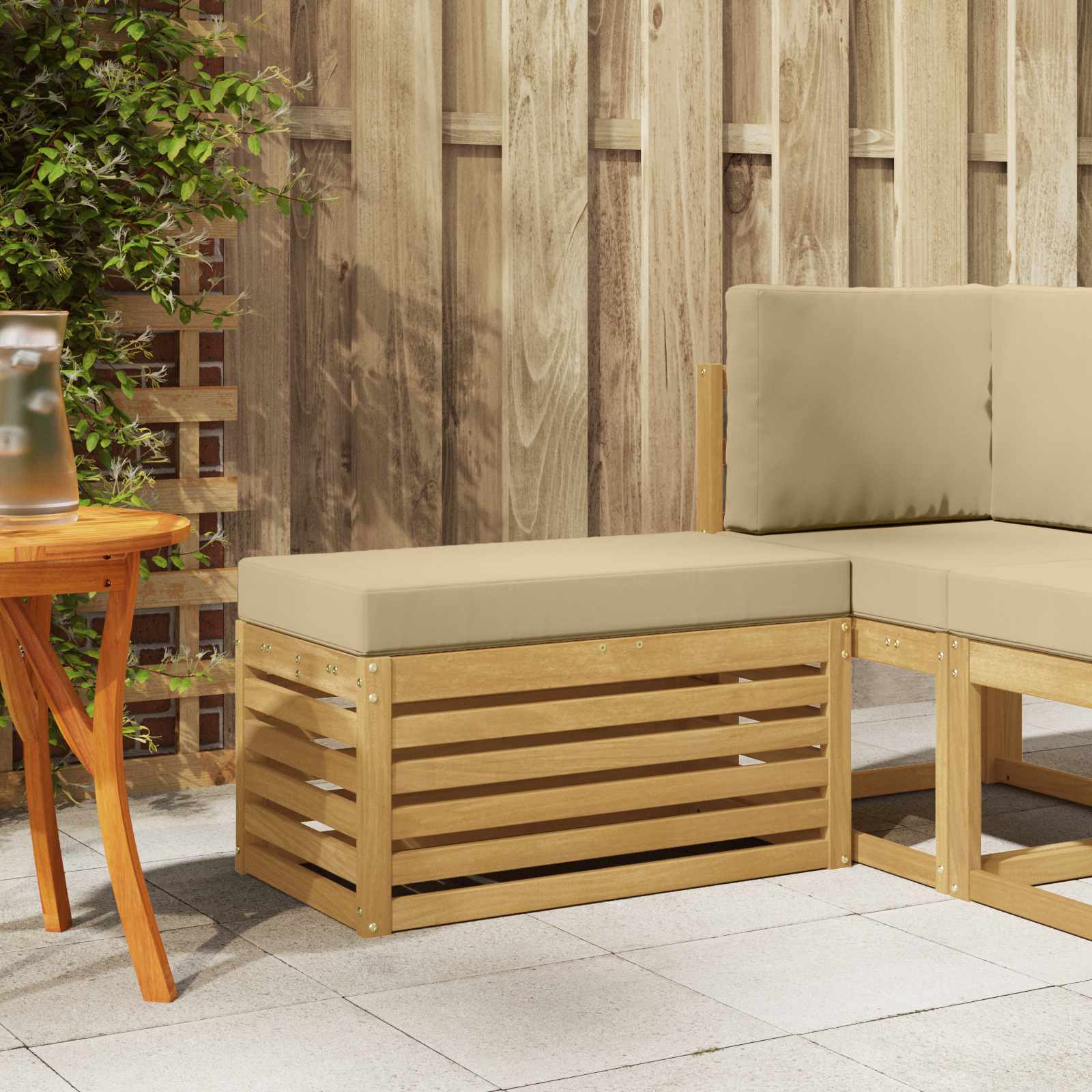 Outdoor Hocker Bank Massivholz Akazie Weiß